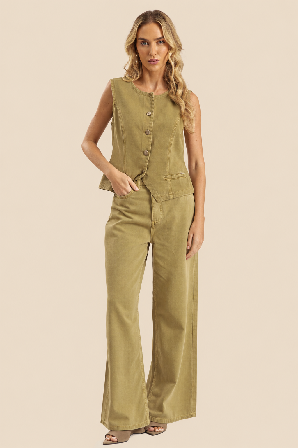 Calça Jeans Pantalona Sarja Cintura Alta Miragem- Doce Trama