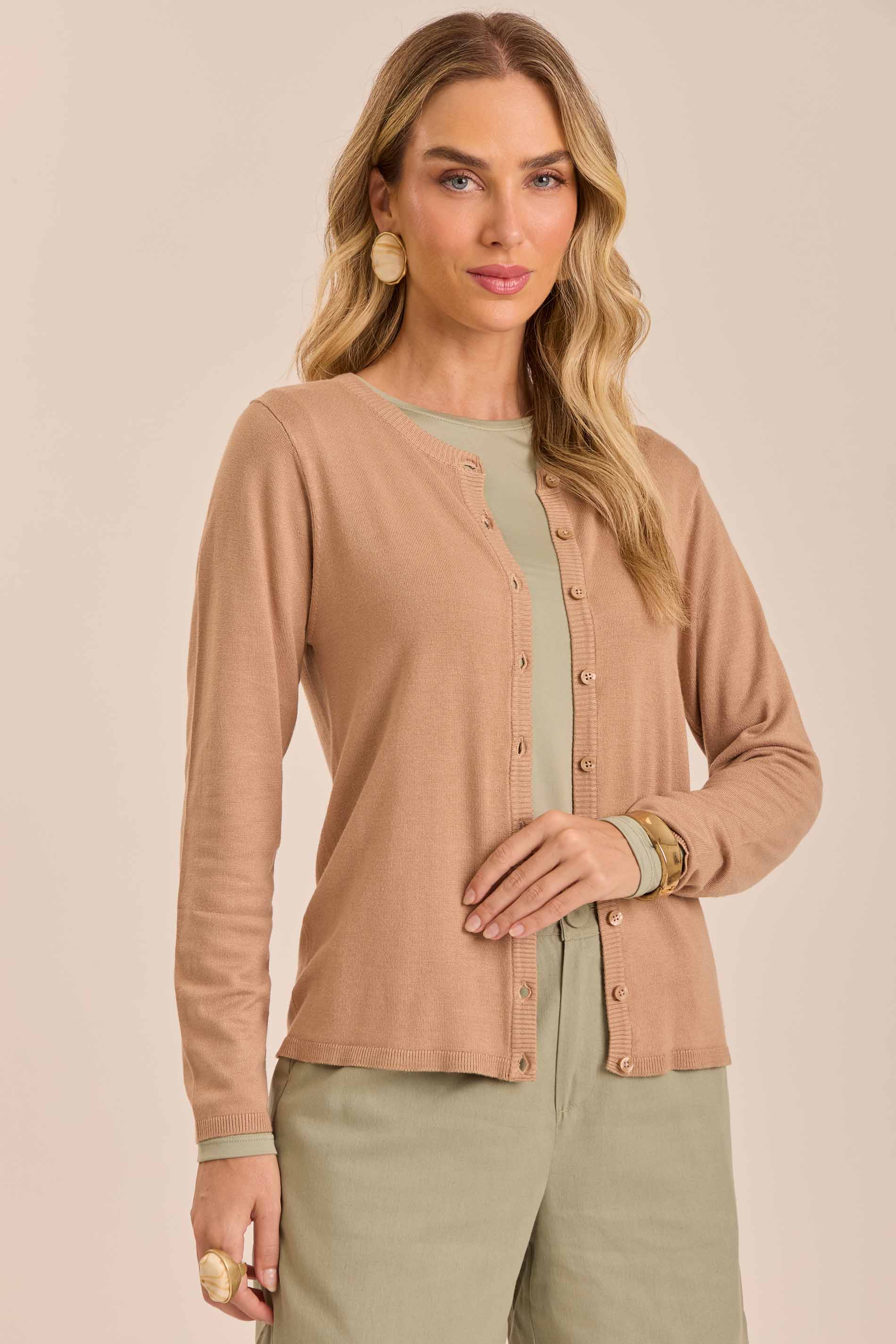 Cardigan Feminino Básica Tricot Malha Botões - Doce Trama