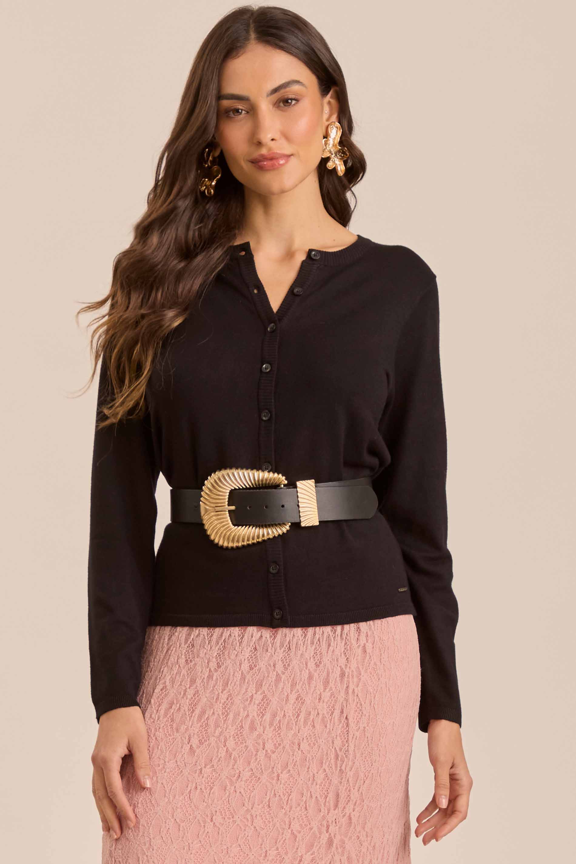 Cardigan Retrô Glam em Tricot