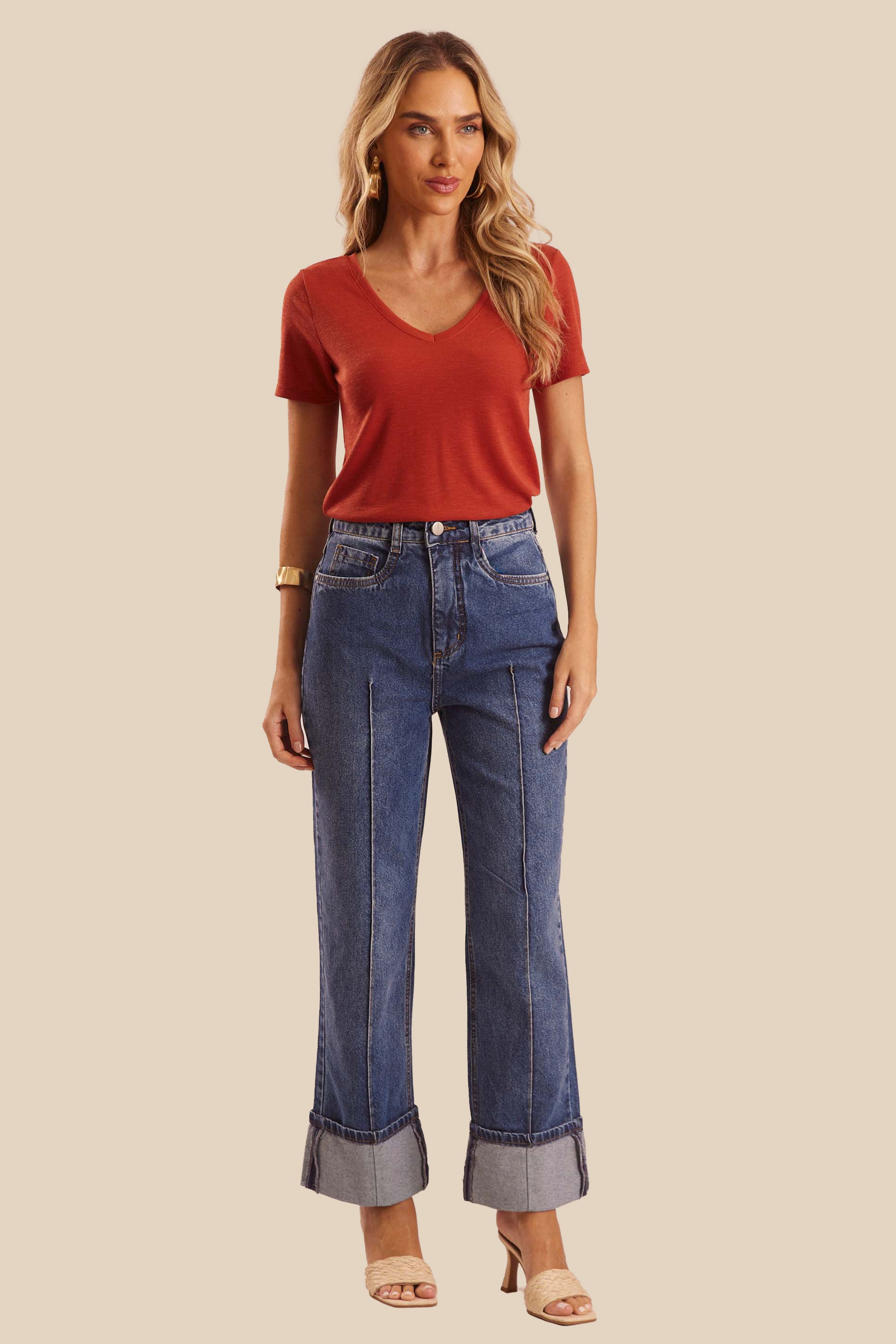 Blusa Reta Tricot Flamê com Decote em V Miragem - Doce Trama