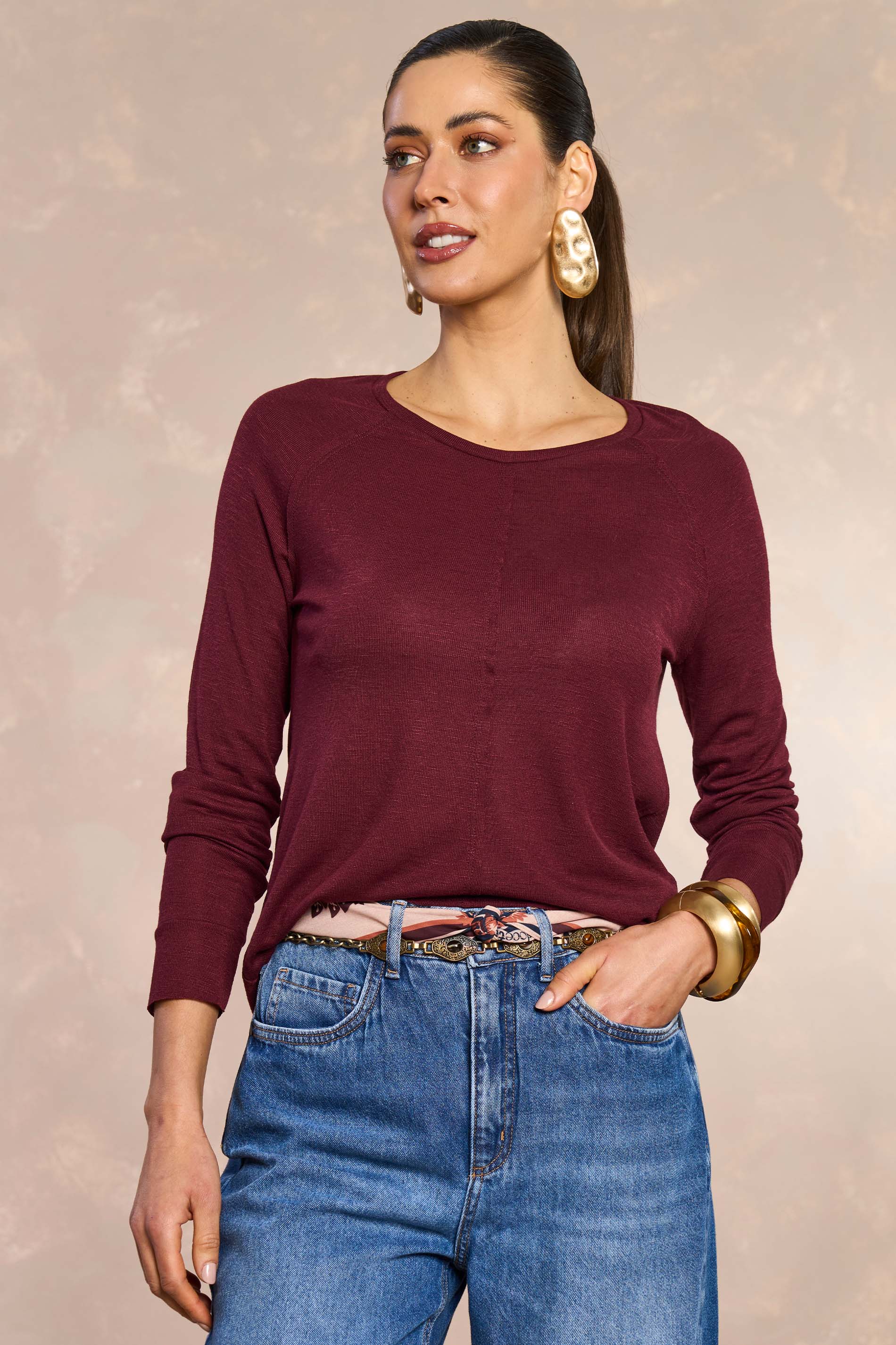 Blusa Ampla Retrô Glam em Tricot Flamê