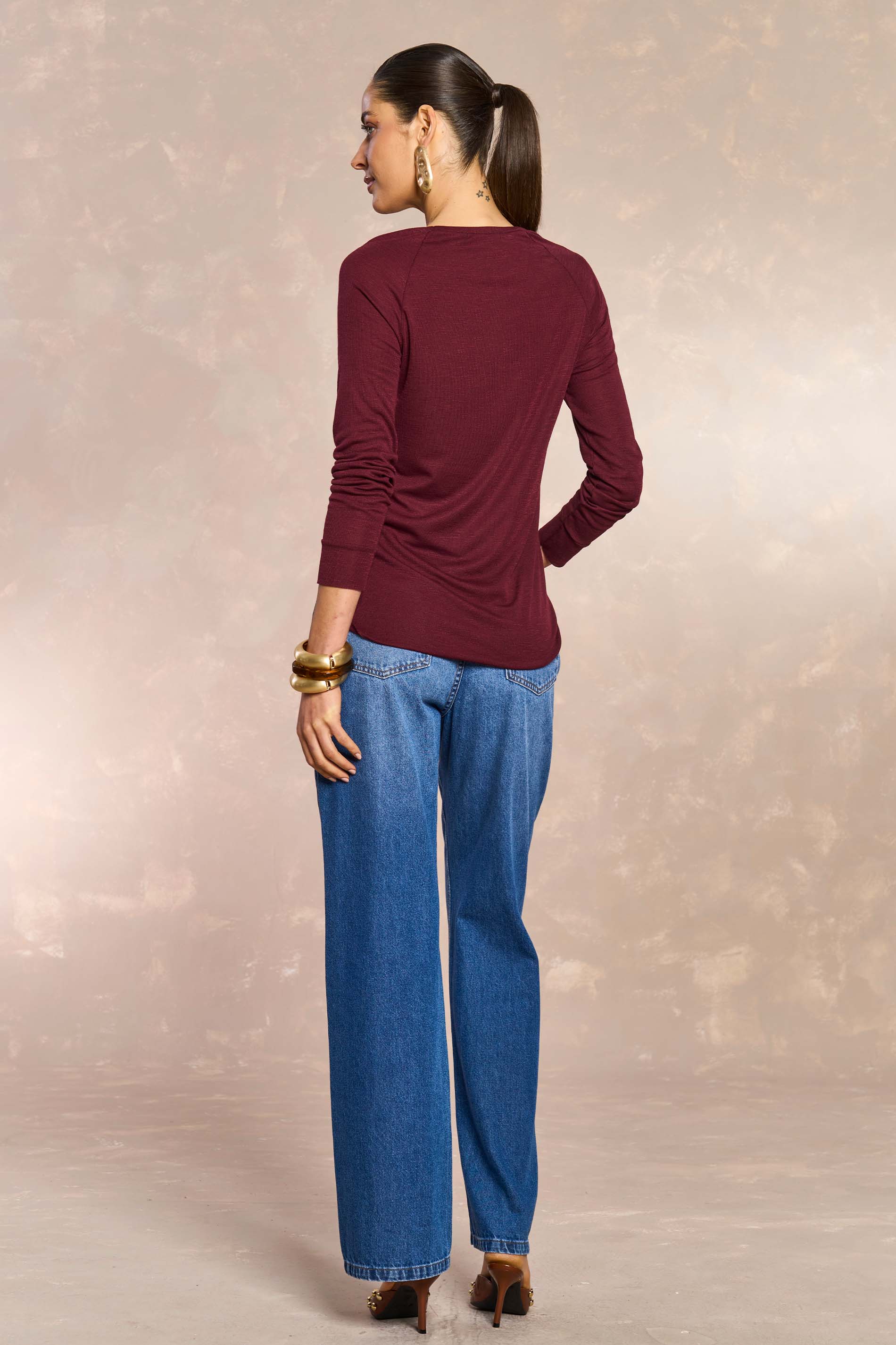 Blusa Ampla Retrô Glam em Tricot Flamê
