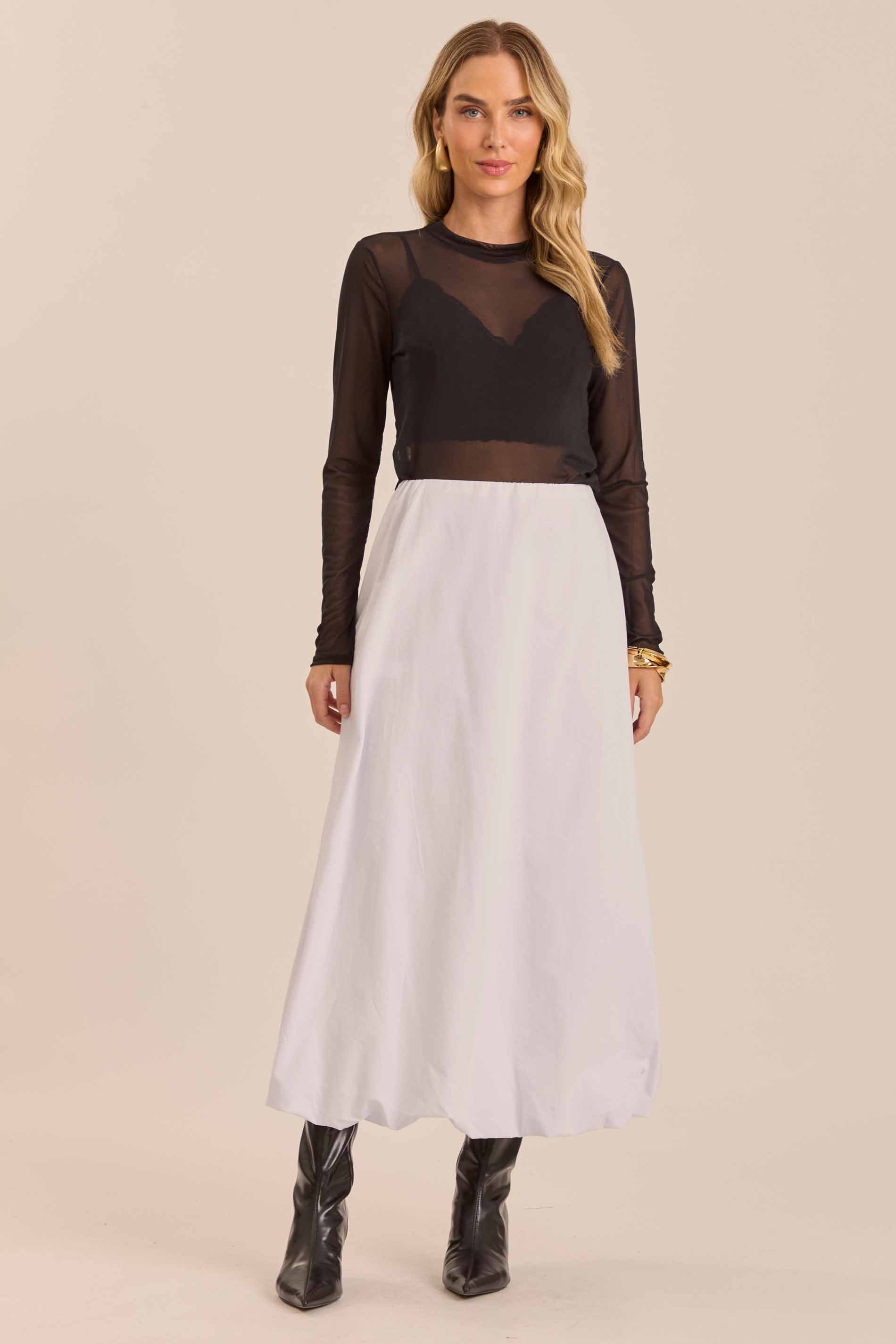 Blusa Ethnic Blur Manga Longa em Tule