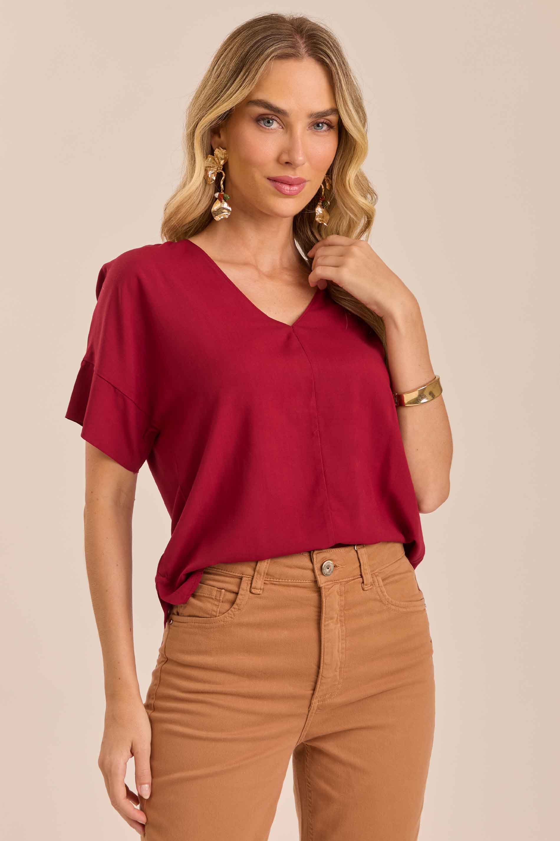 Blusa Soft Garden com Decote V