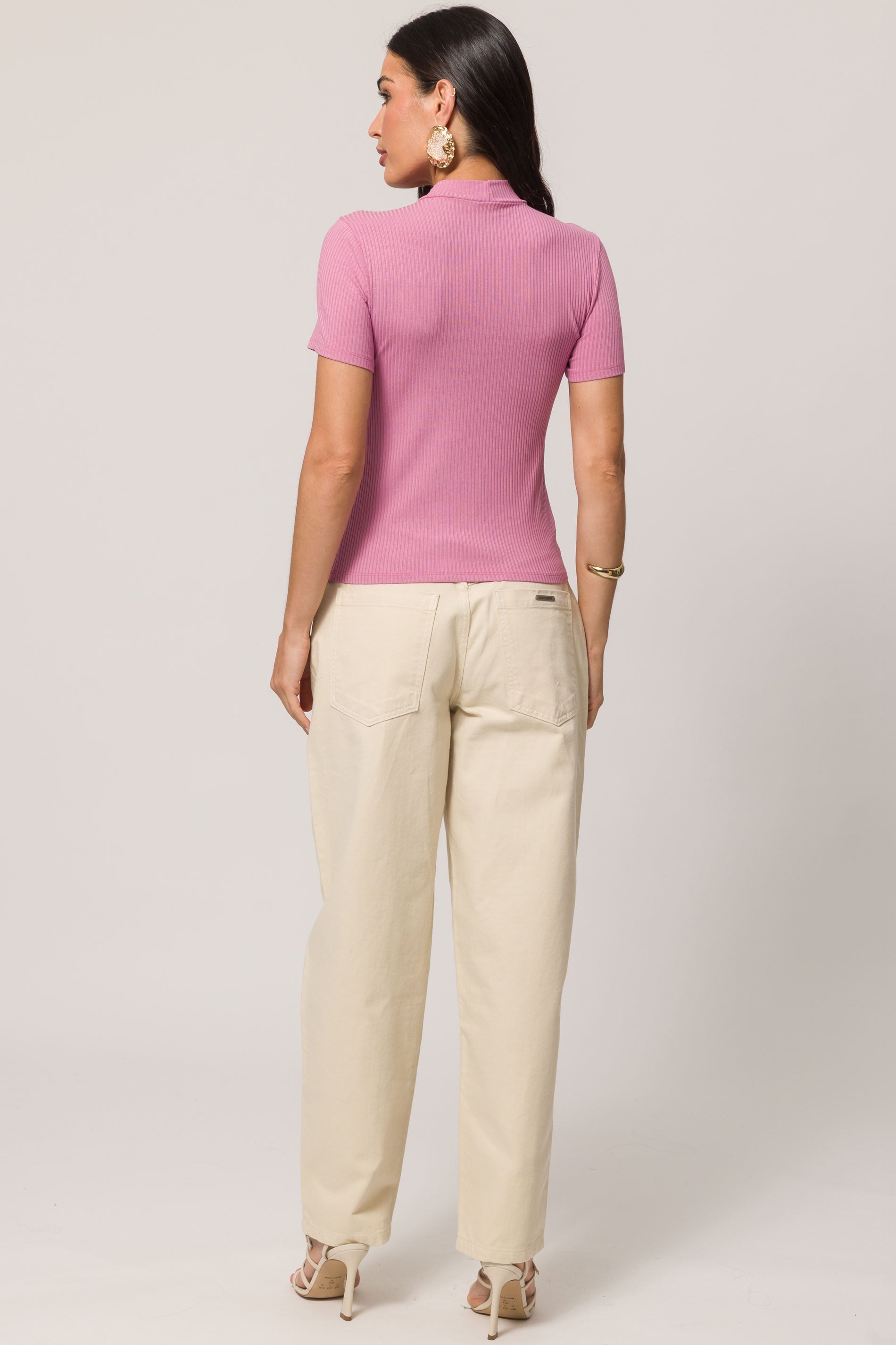 Blusa de Manga Curta em Malha Tricot Flamê