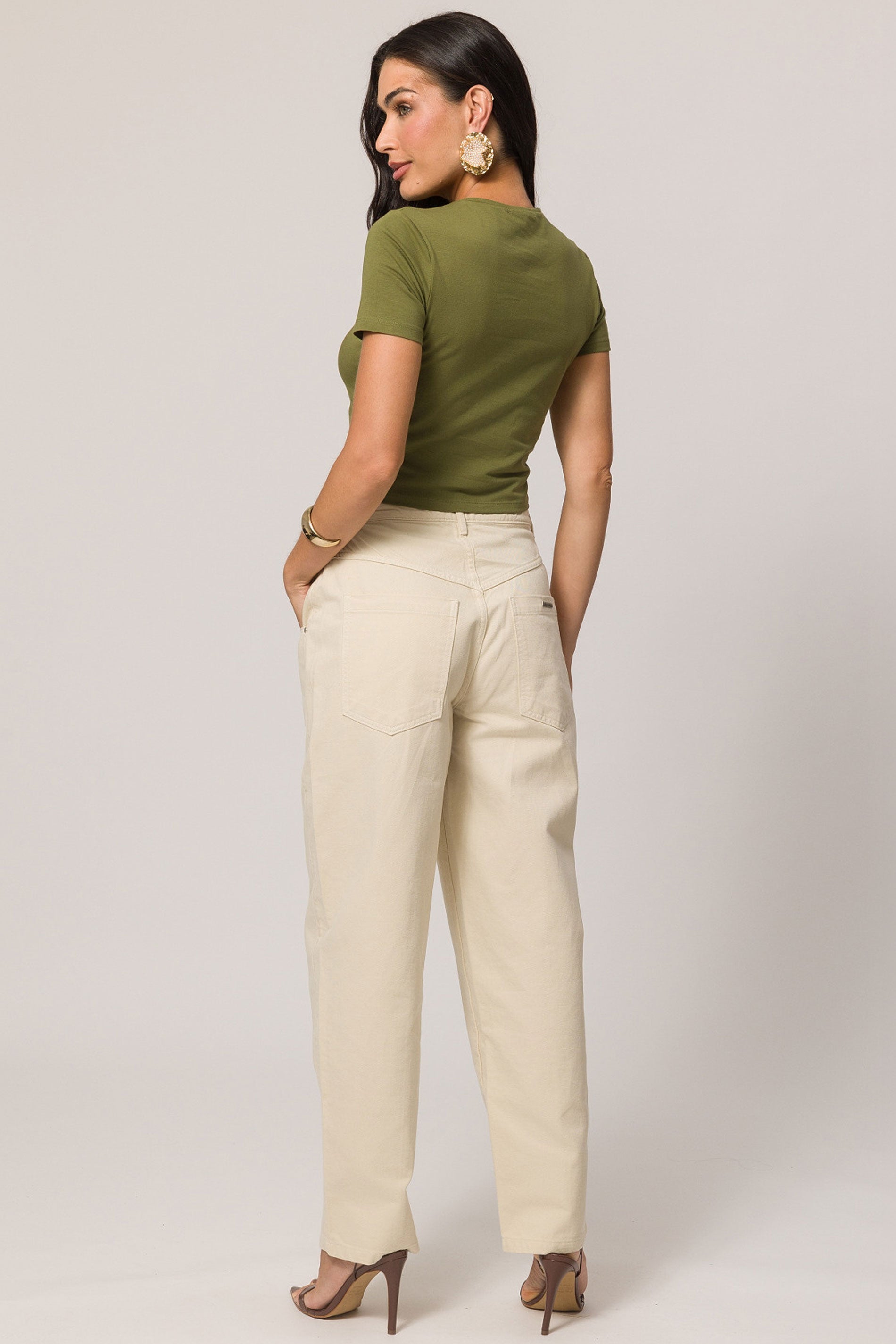 Blusa de manga curta em algodão com elastano