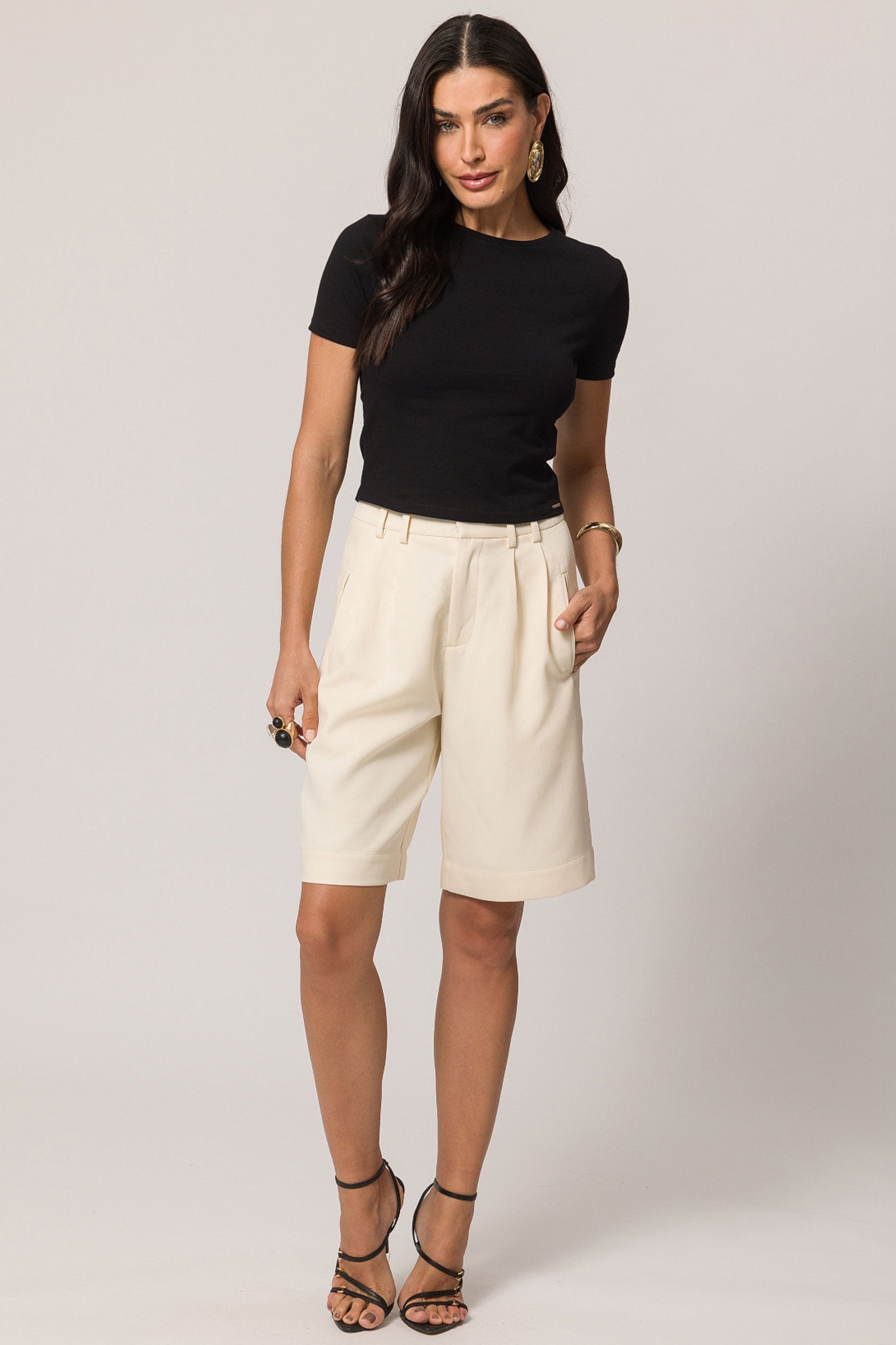 Blusa de manga curta em algodão com elastano