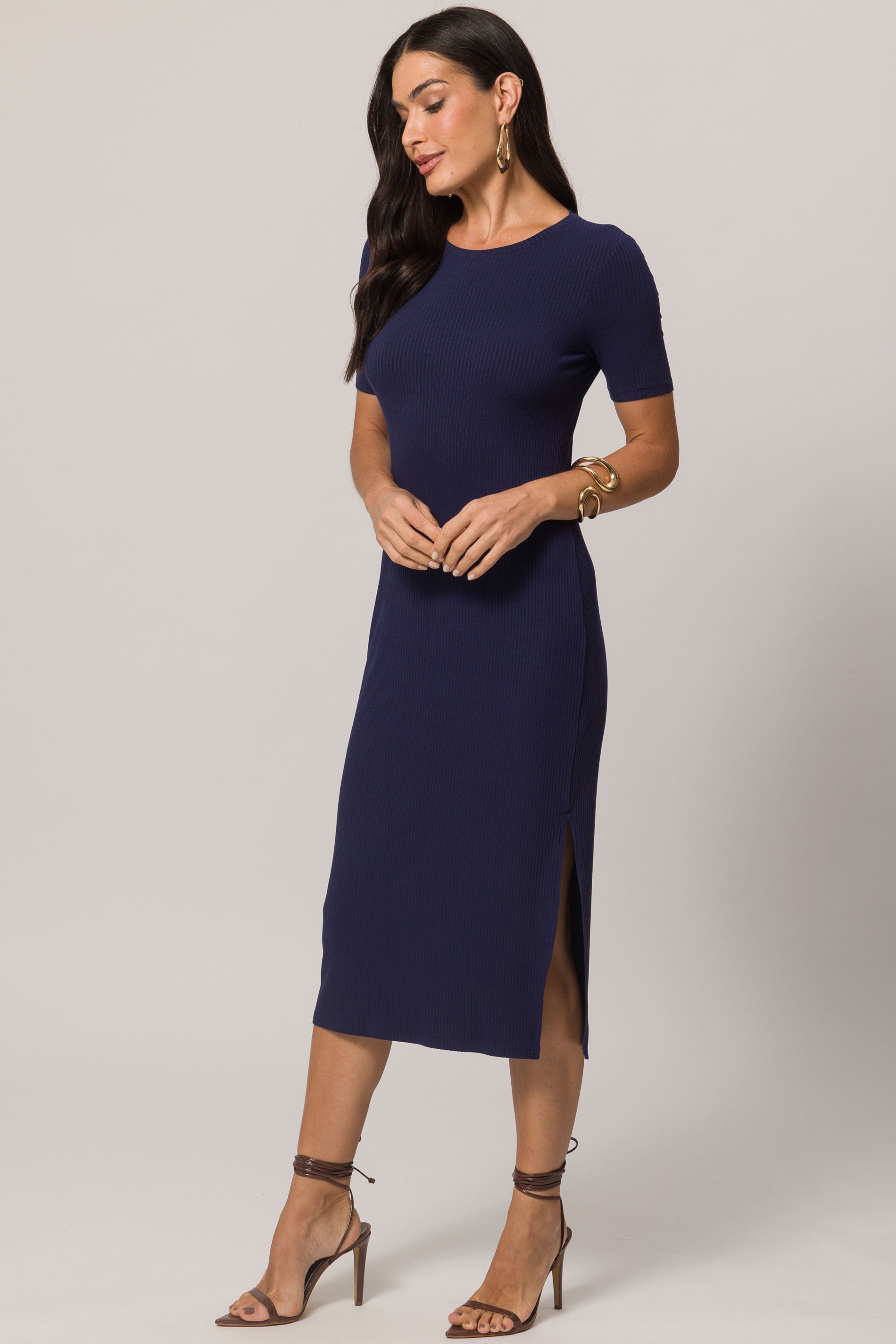 Vestido Midi de Manga Curta em Ribana