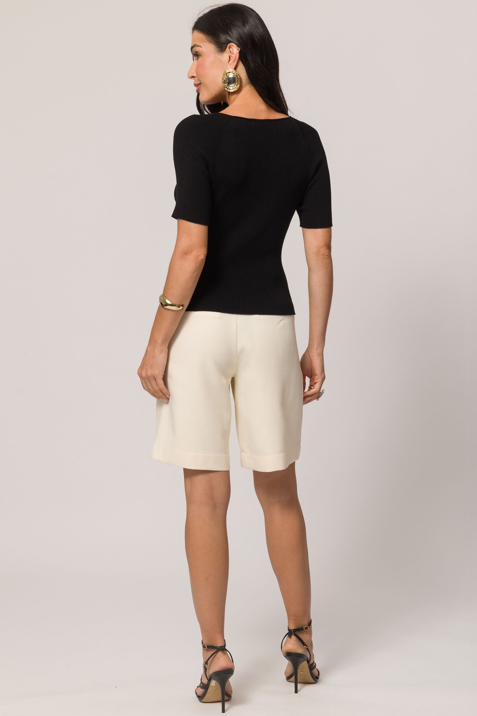 Blusa de Manga Curta Retrô Glam em Tricot