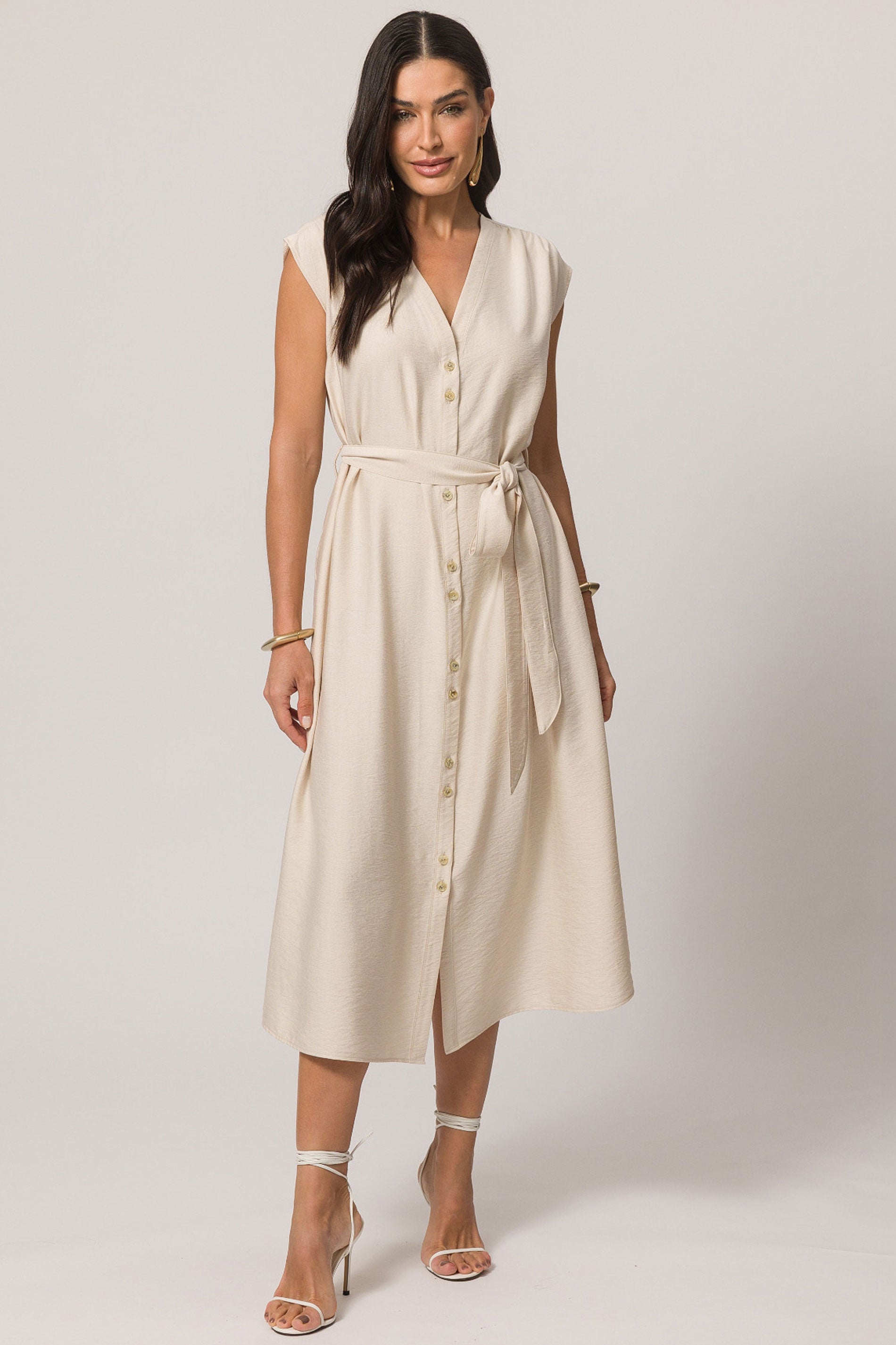 Vestido midi com amarração em viscoflow