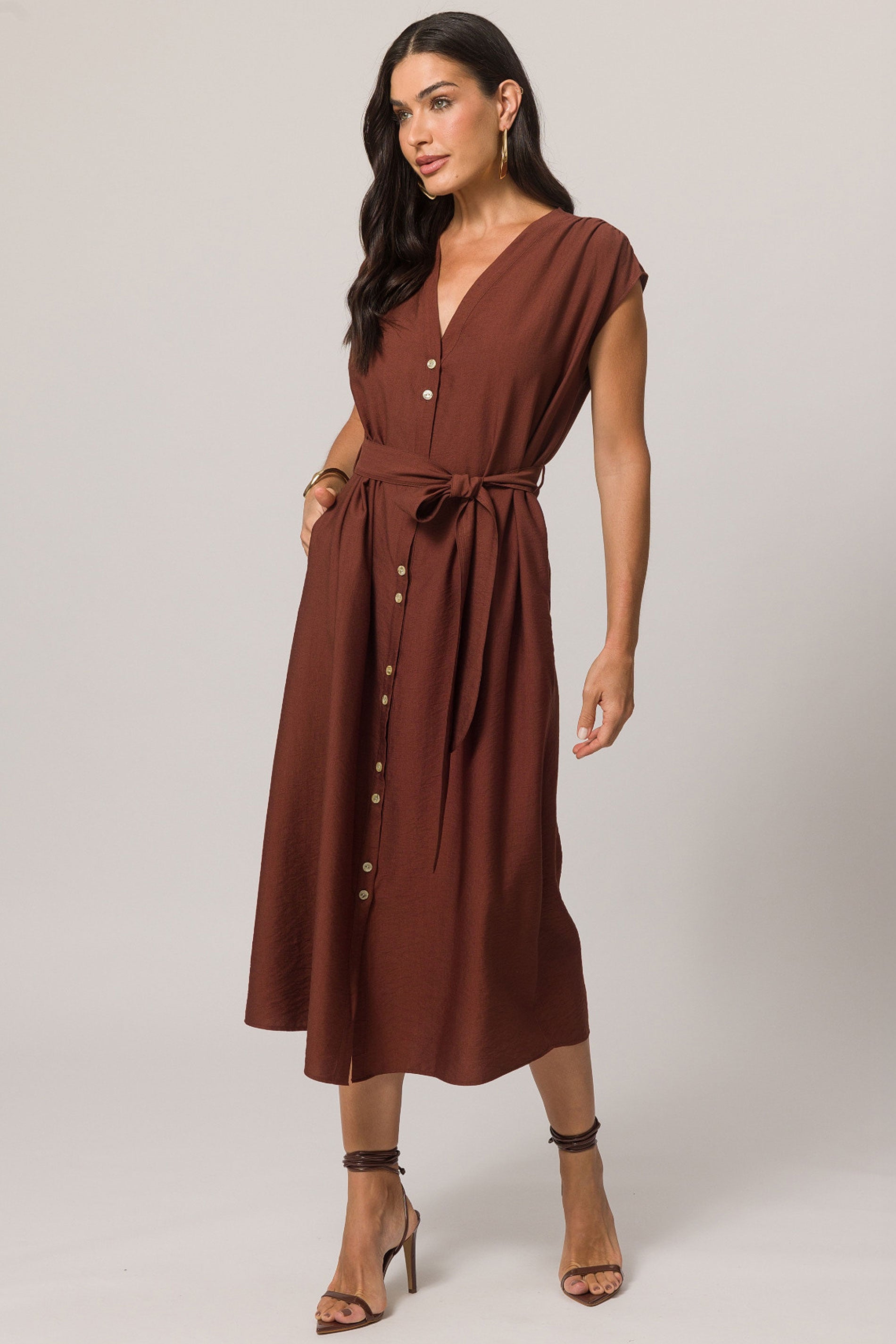 Vestido midi com amarração em viscoflow