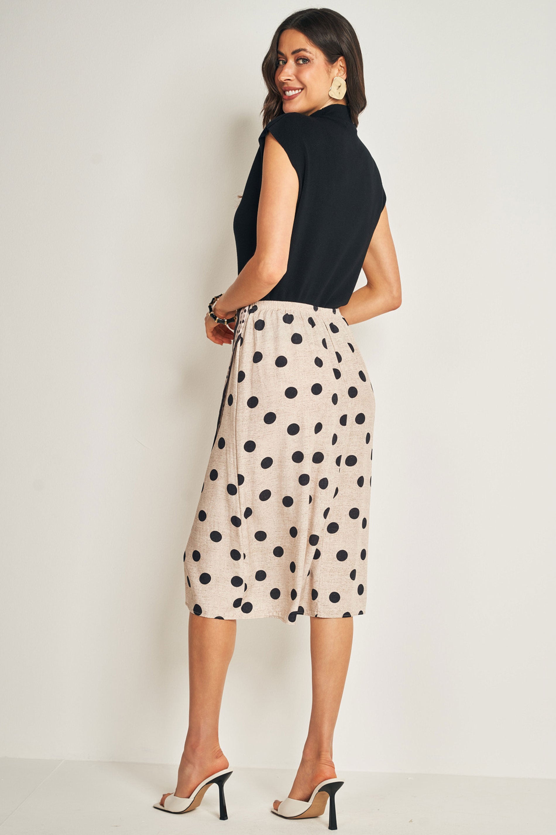 Saia midi de viscose e sarja com estampa elegante