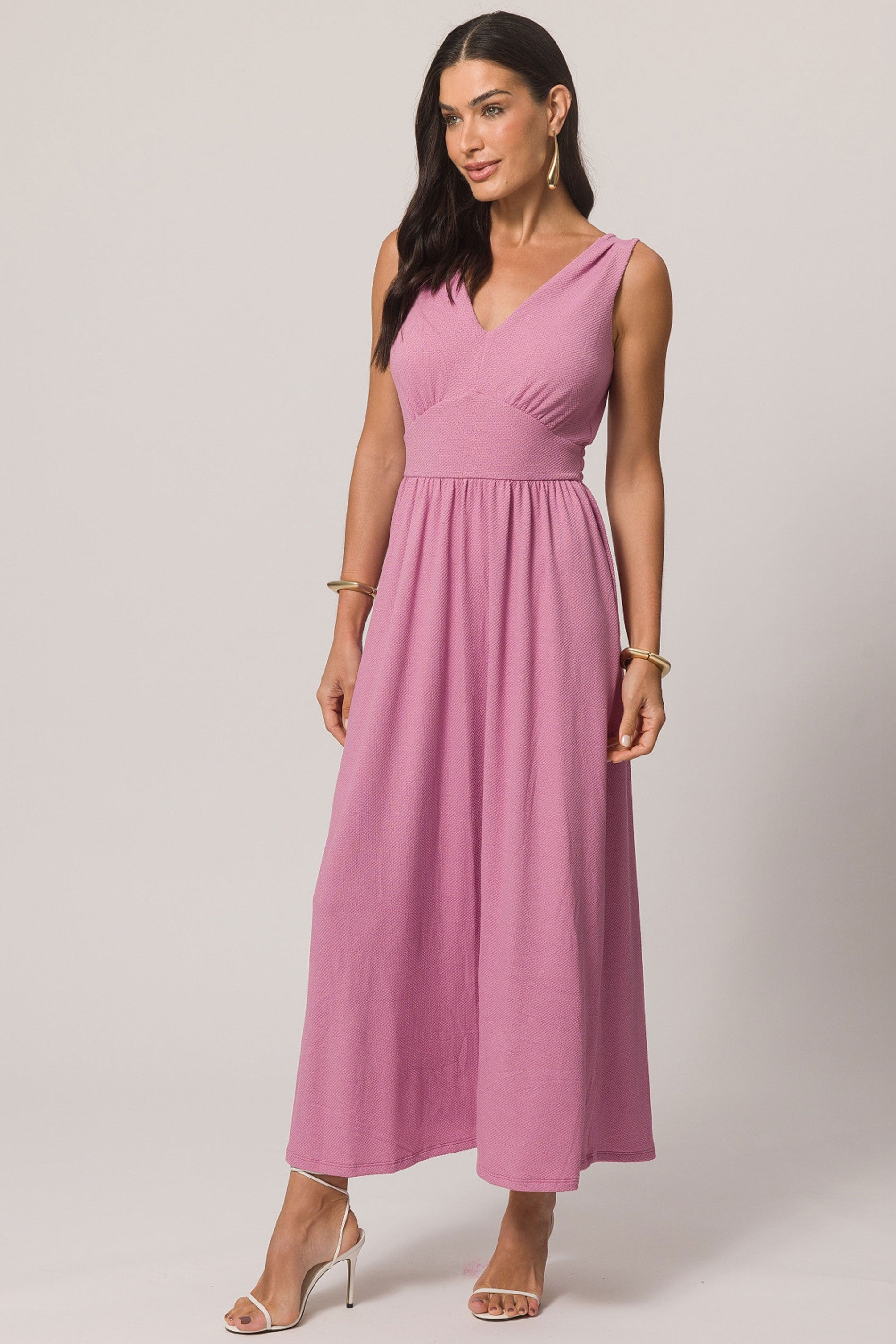 Vestido longo sem manga em malha New Favo