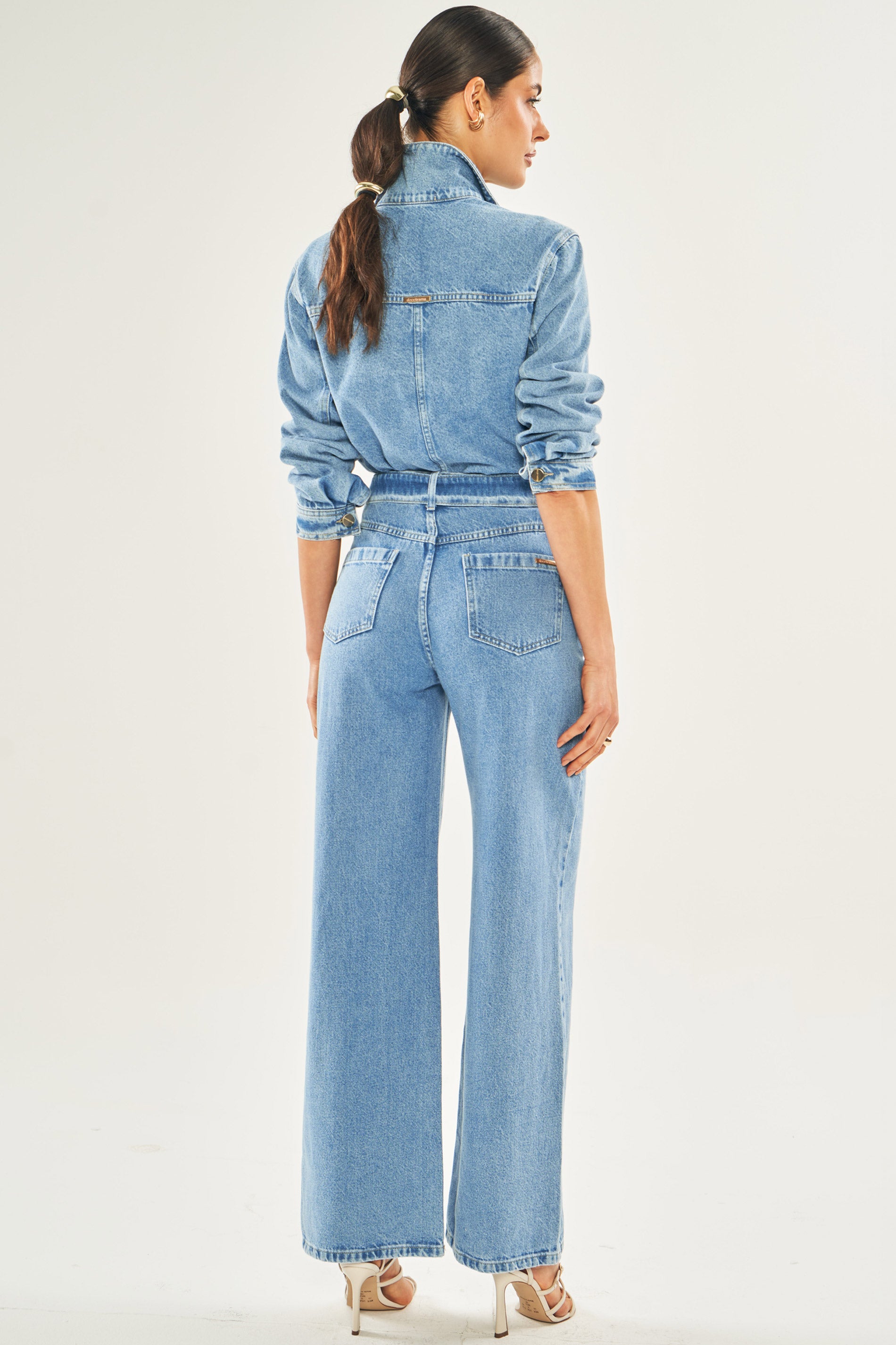 Calça Reta Cintura Alta Peônia em Jeans com Cinto Embutido