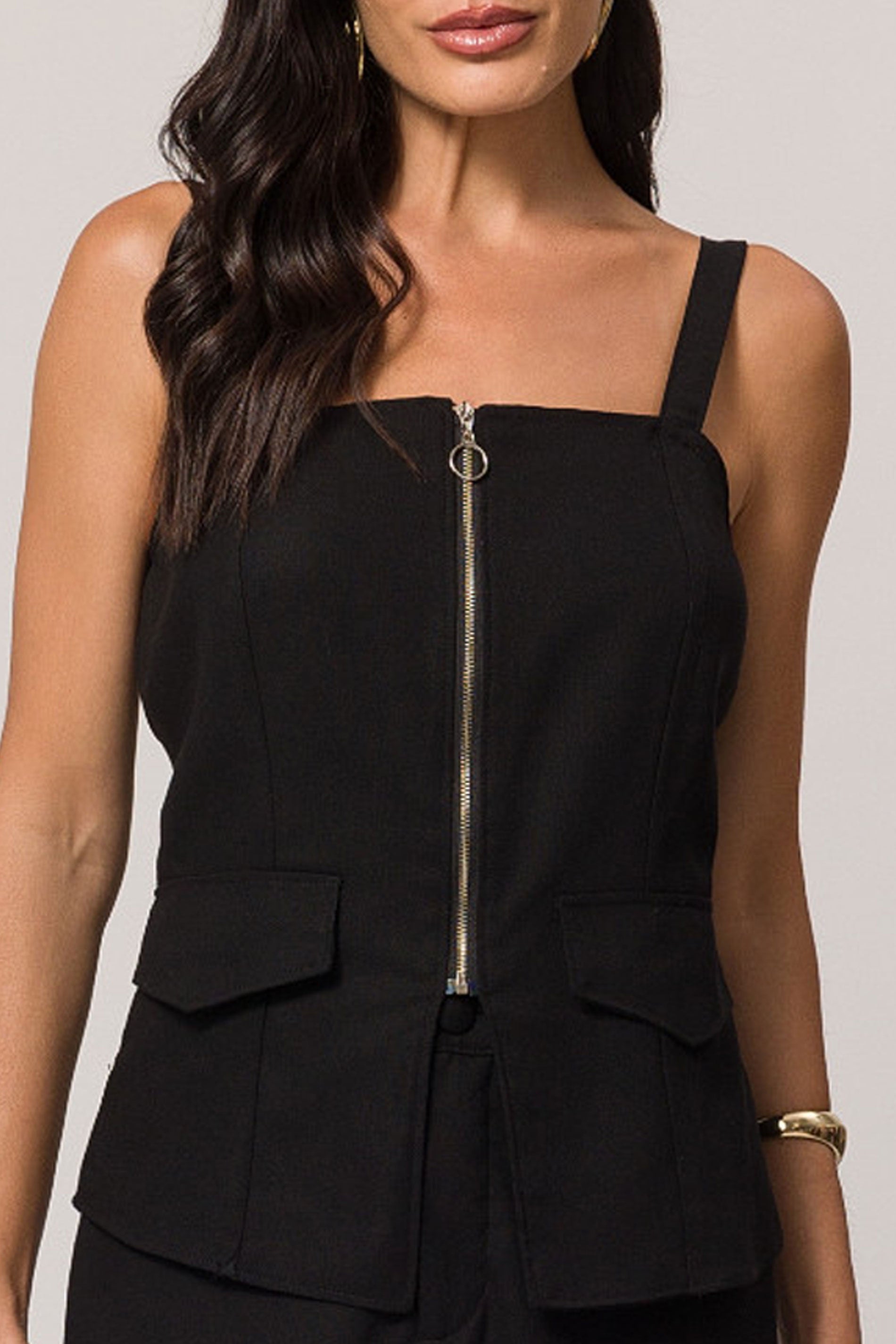 Blusa de alça em plano linen com zíper