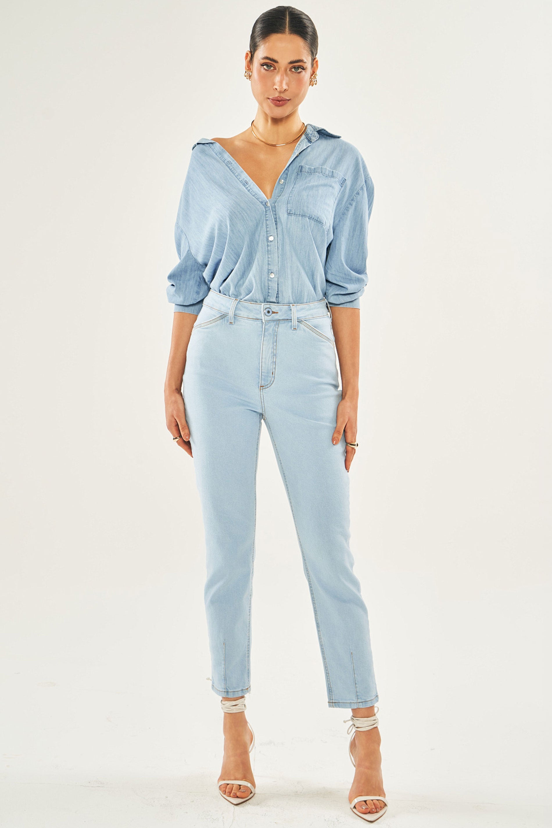 Calça Lavanda em Jeans com Elastano