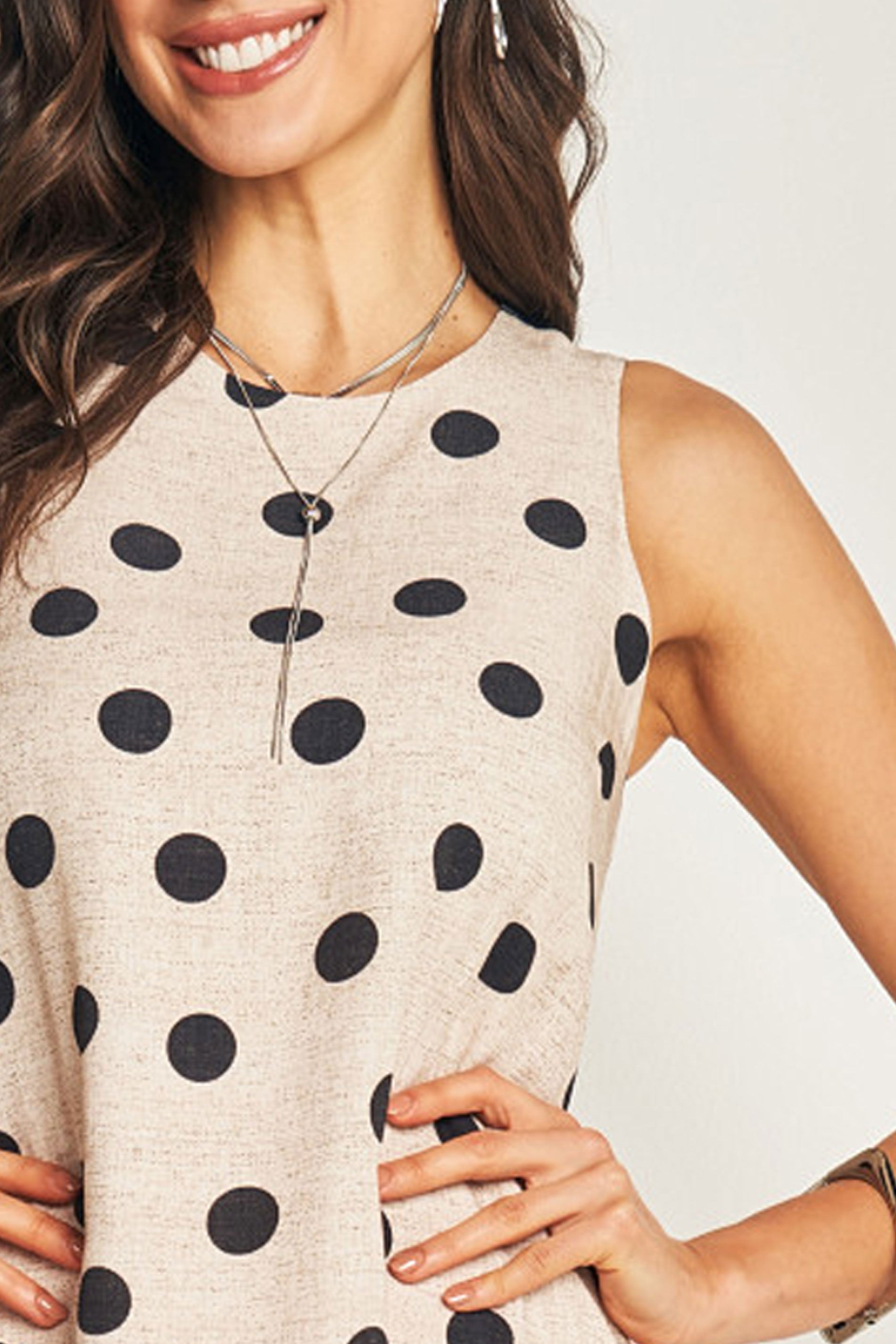 Vestido midi sem manga em plano viscose estampado