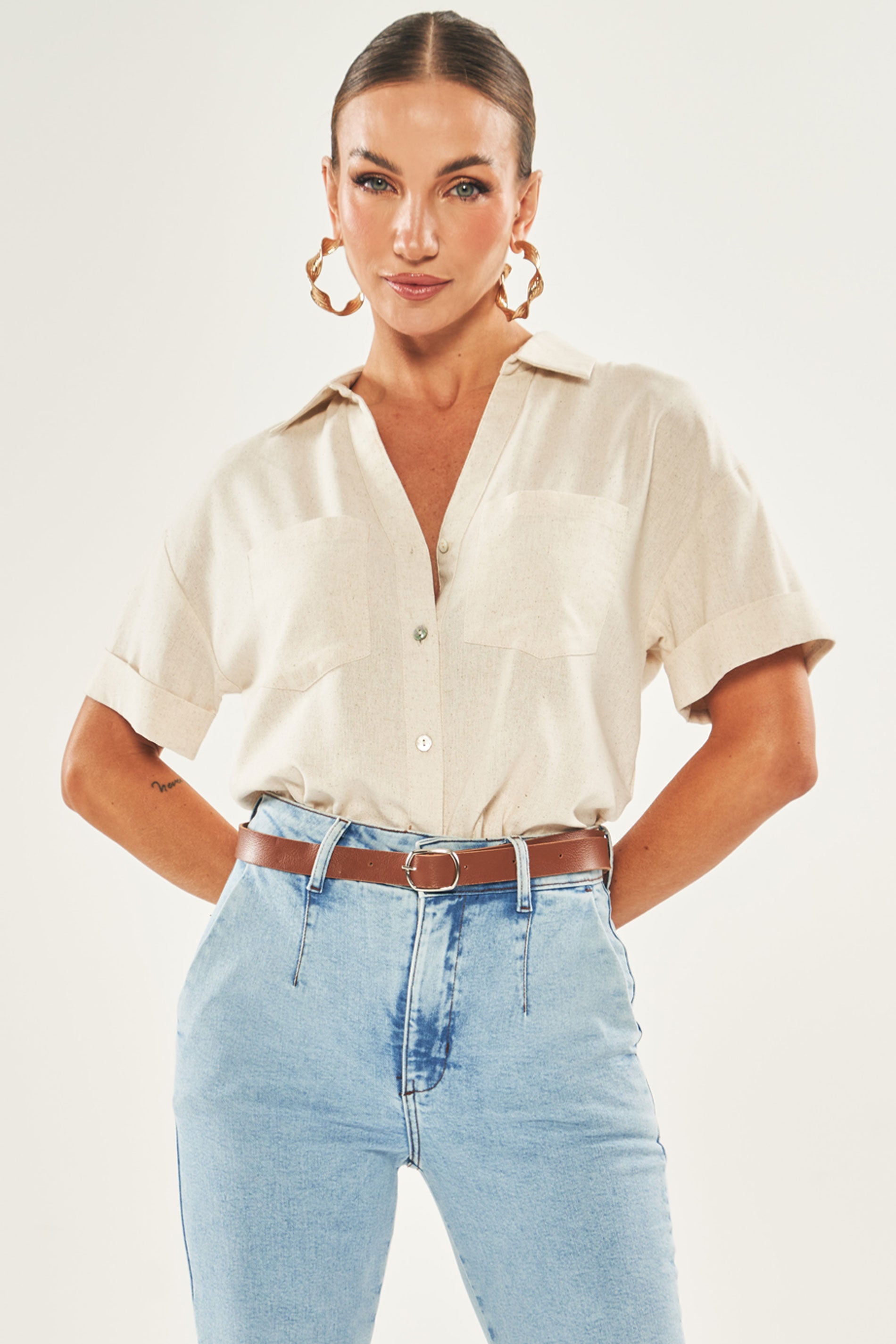 Calça Tulipa em Jeans com Elastano