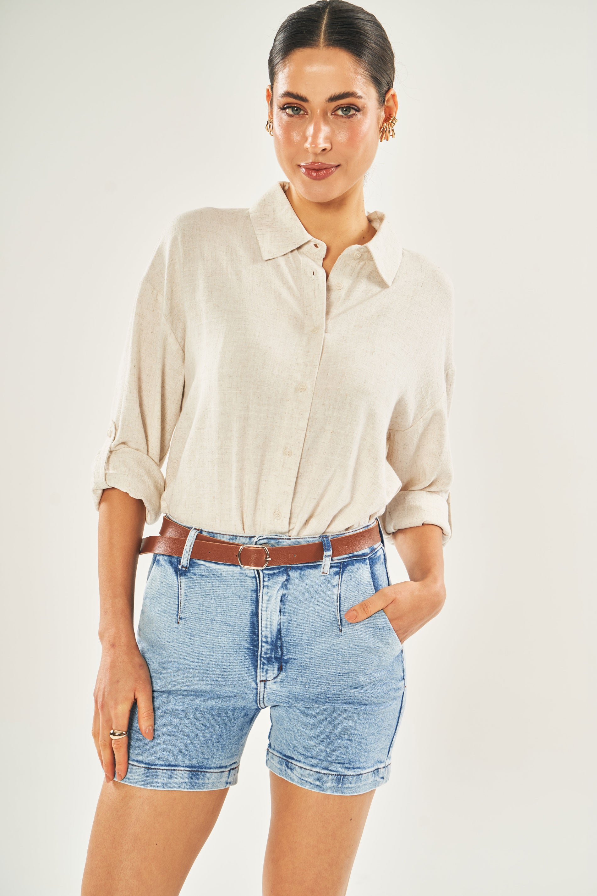 Bermuda em Jeans com Elastano