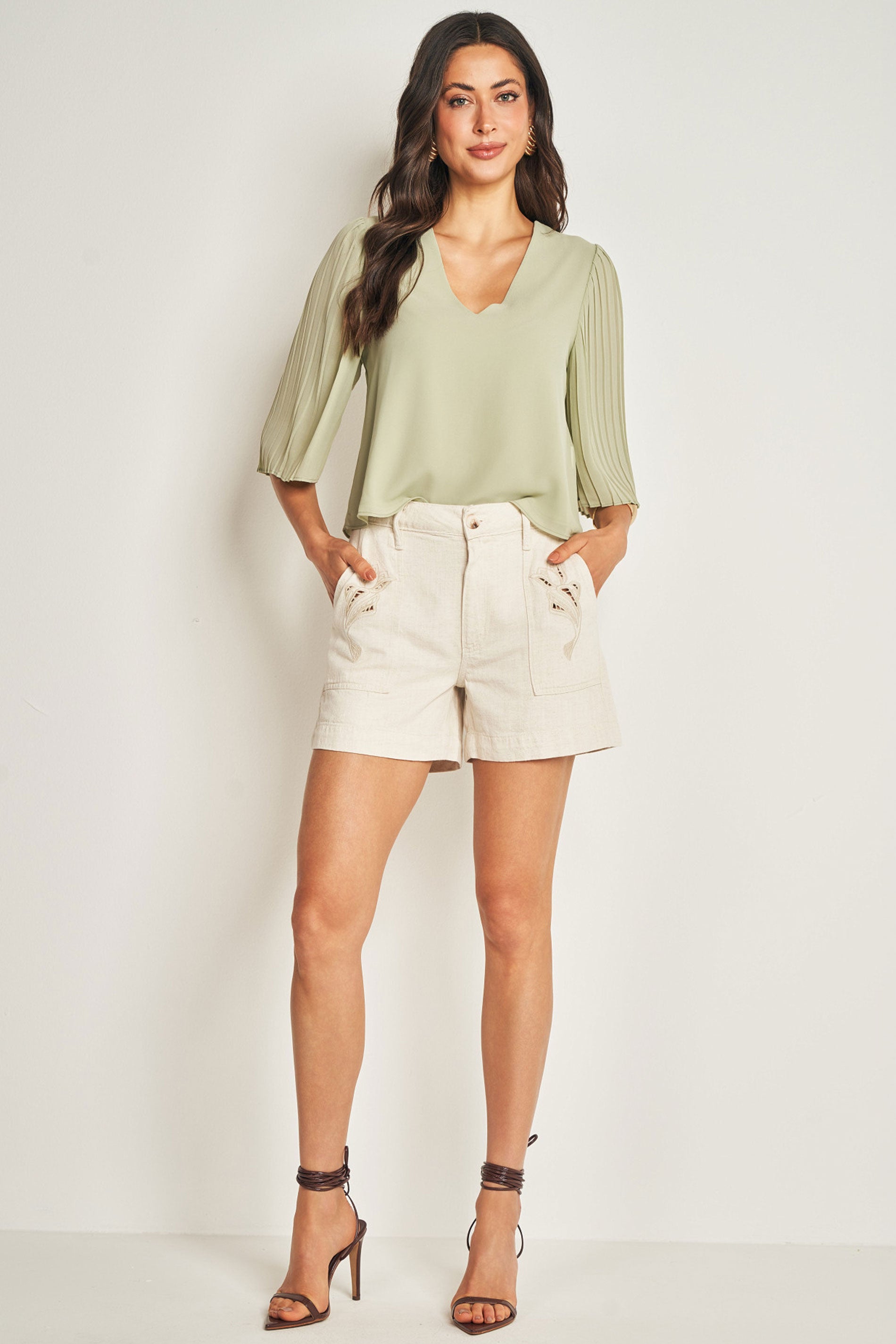 Blusa de Manga 3/4 em Plano Chiffon Soft