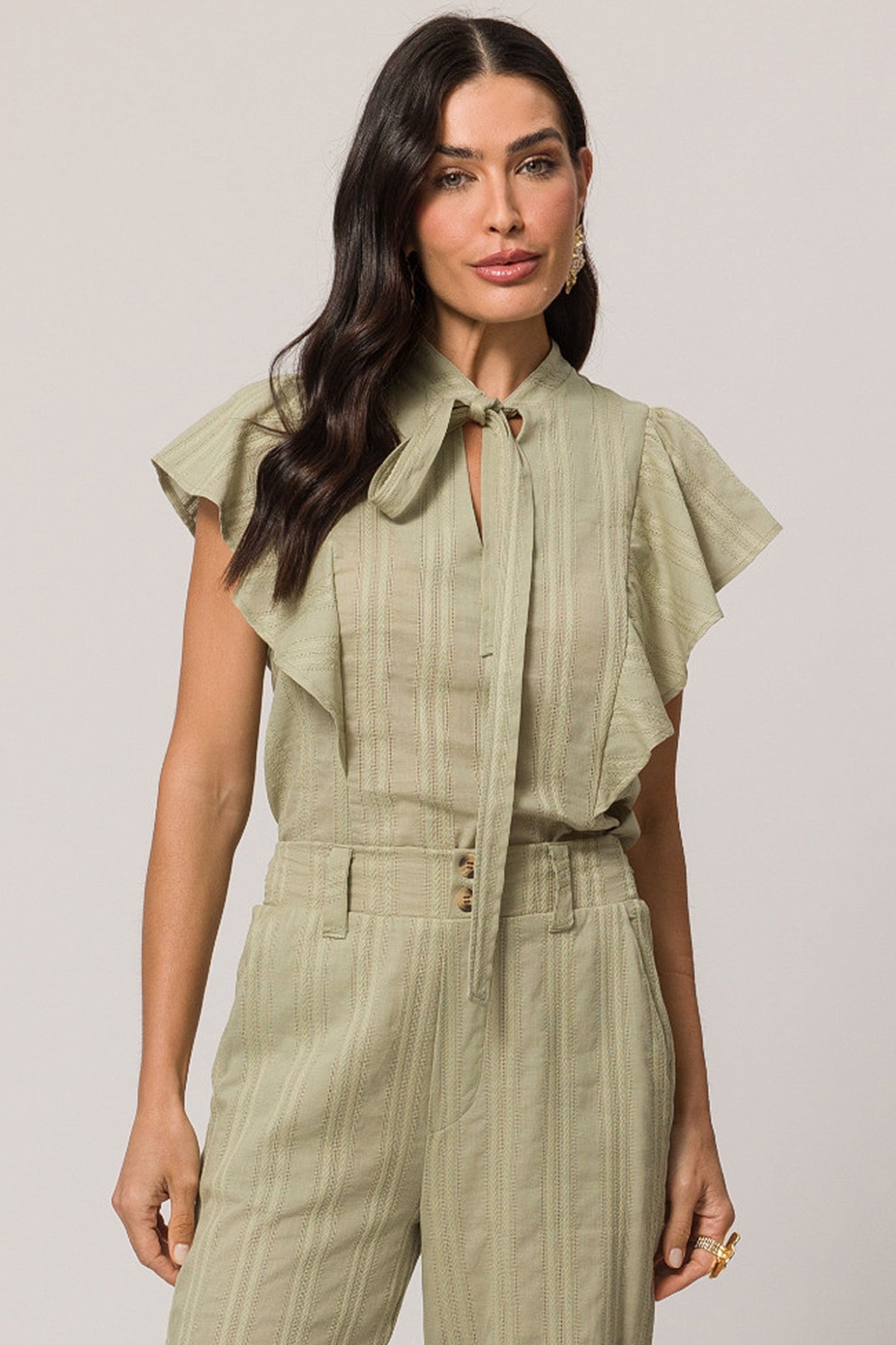 Blusa de Manga Curta em Plano Cambraia Listrada