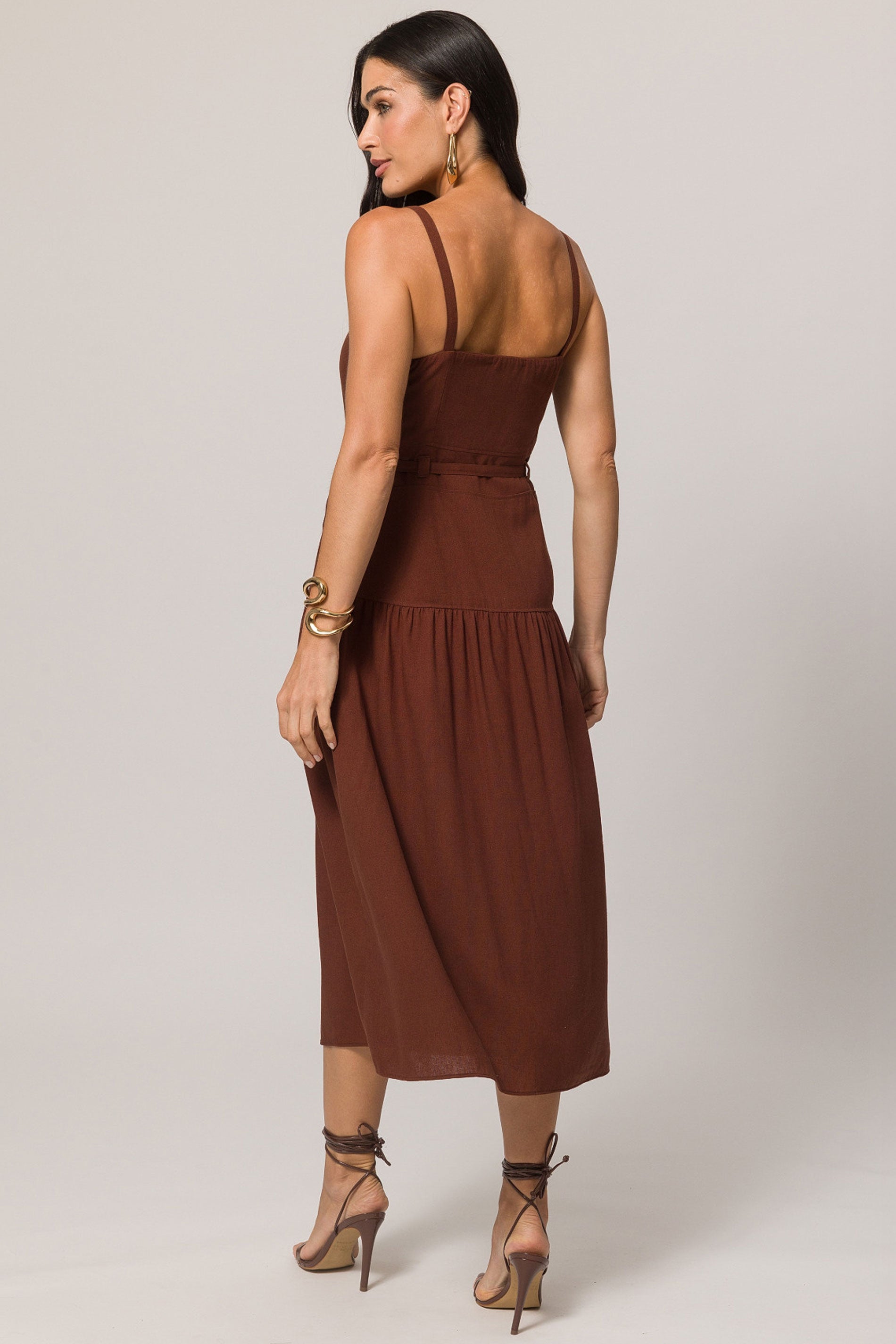 Vestido Midi de Alça em Plano Linen