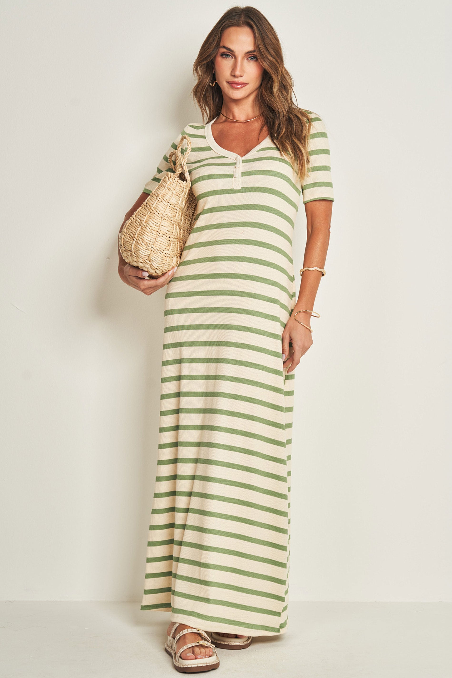 Vestido Longo de Manga Curta em Ribana