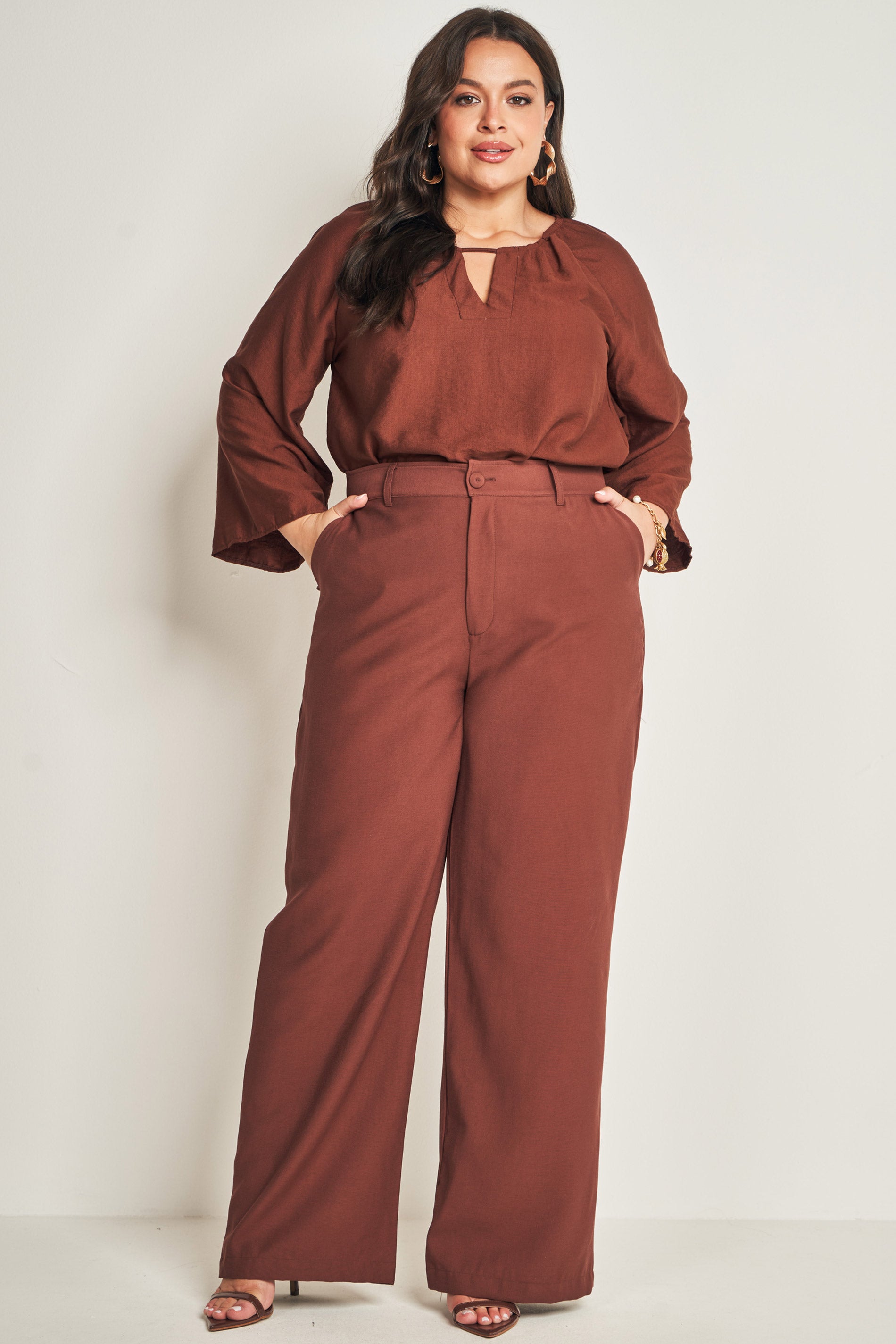 Blusa de Manga 7/8 em Plano Viscoflow