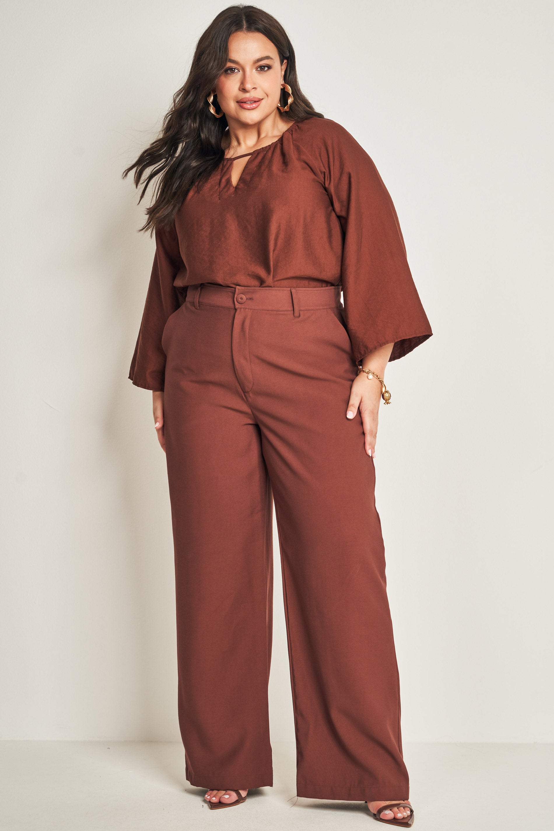 Blusa de Manga 7/8 em Plano Viscoflow