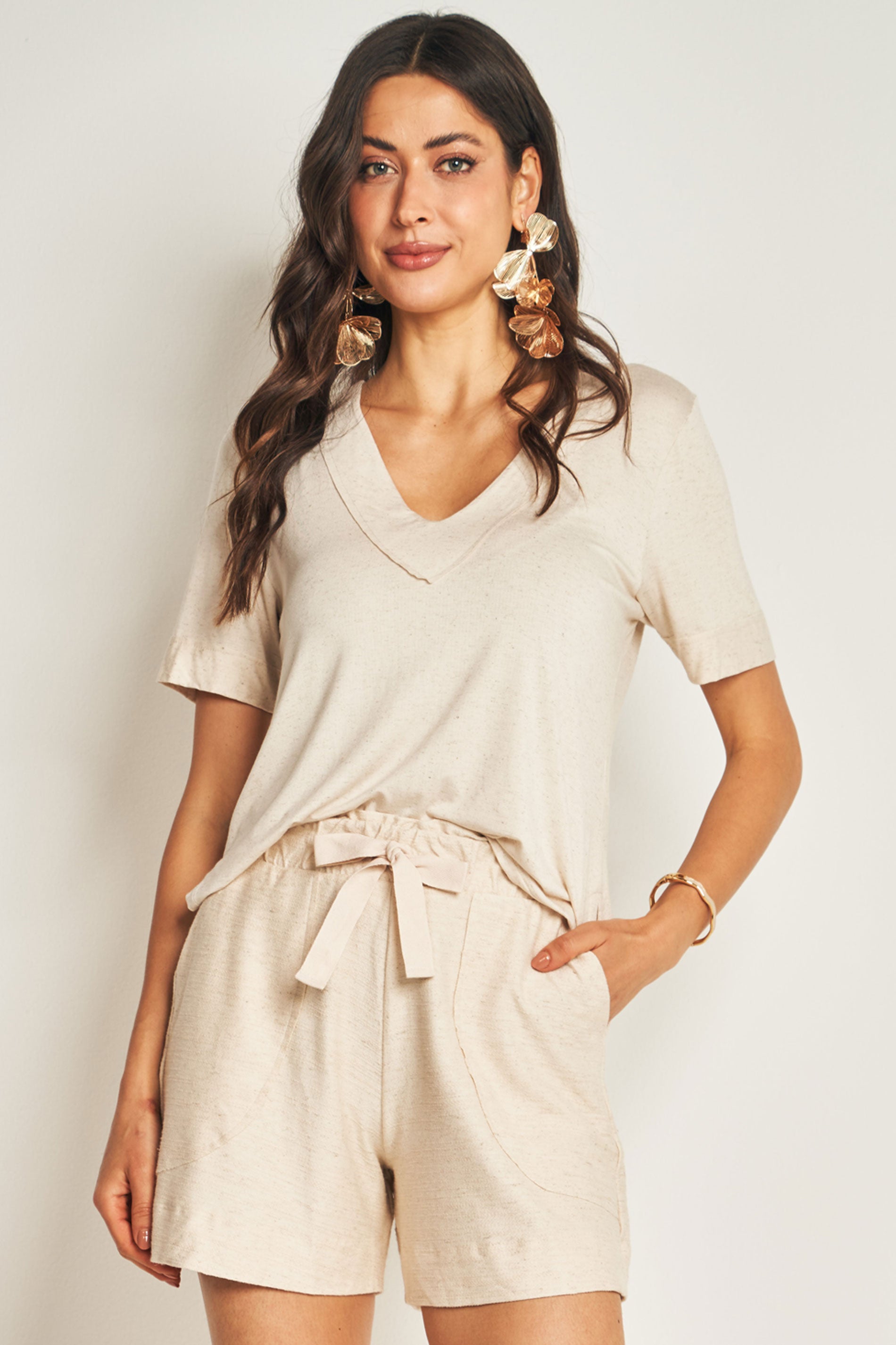 Blusa de Manga Curta em Meia Malha Viscolinho com Elastano