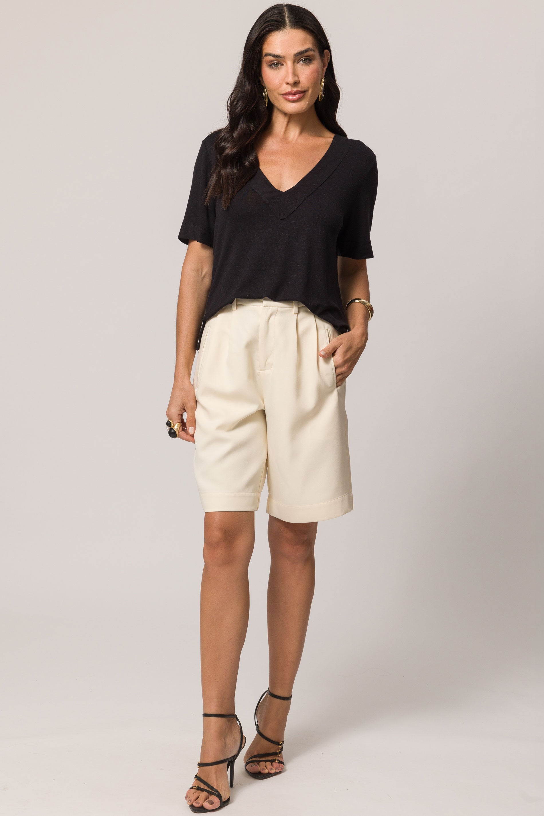 Blusa de Manga Curta em Meia Malha Viscolinho com Elastano