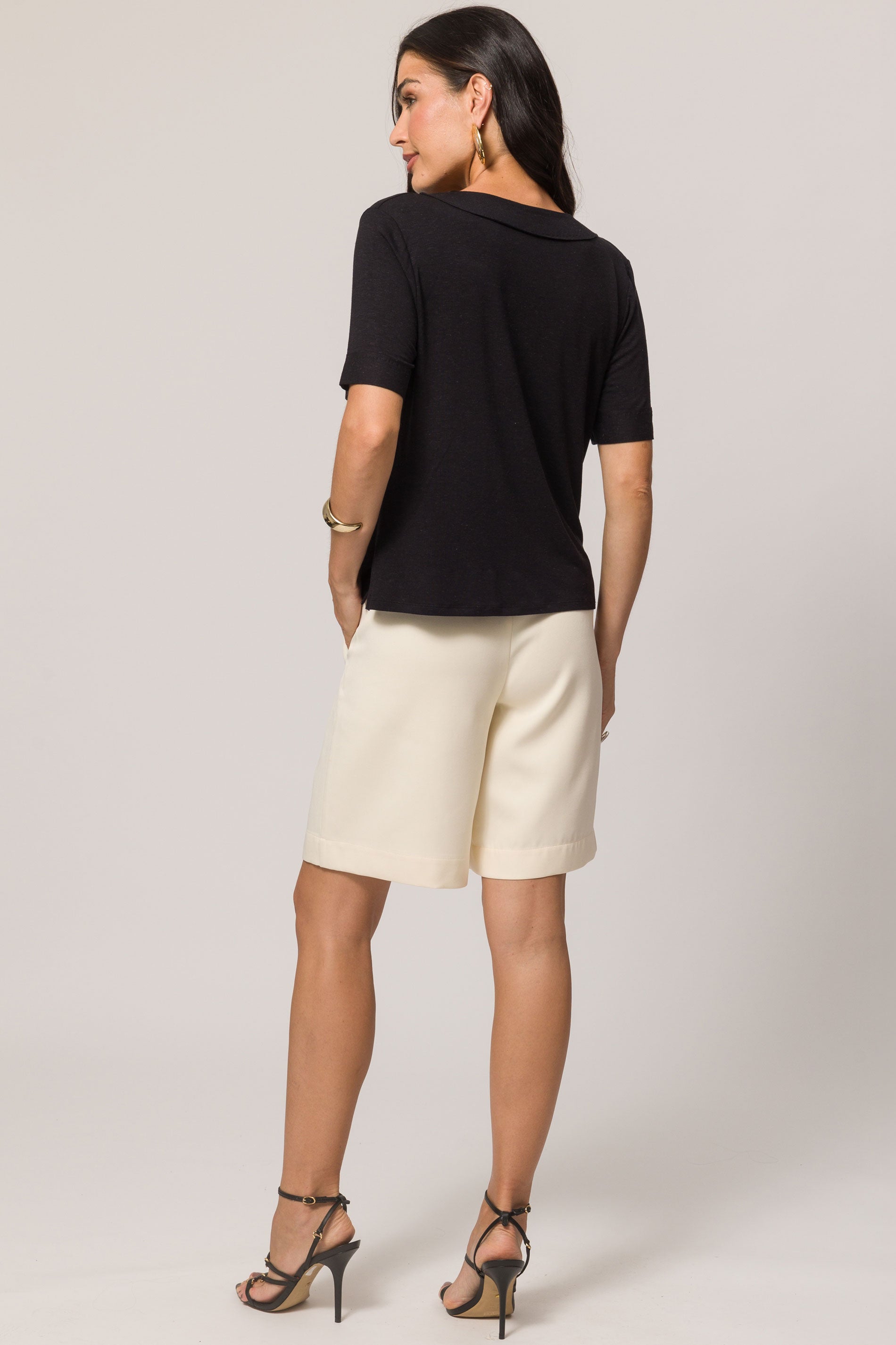 Blusa de Manga Curta em Meia Malha Viscolinho com Elastano