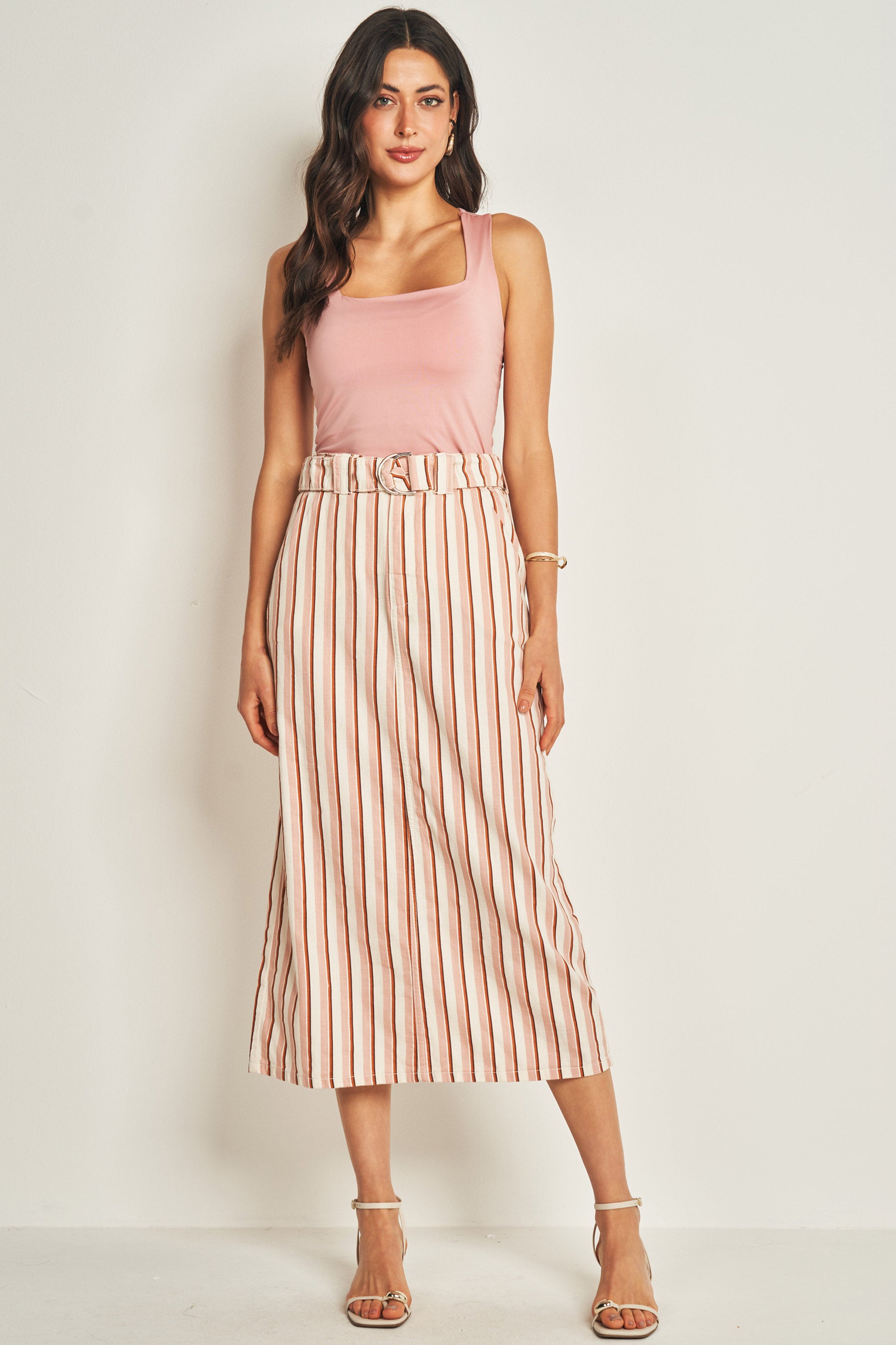 Saia midi de sarja com cinto