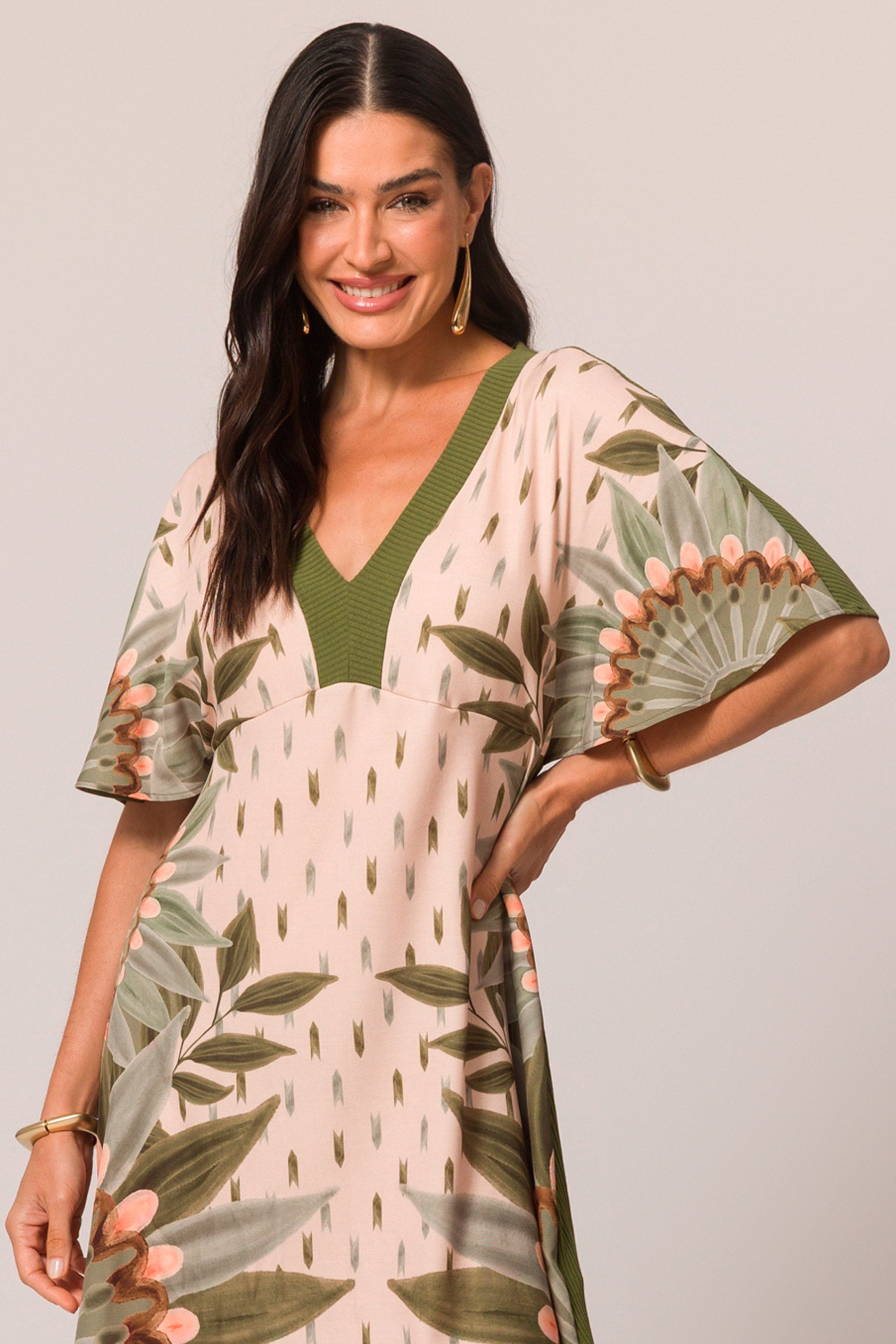 Vestido curto em sarja e ribana