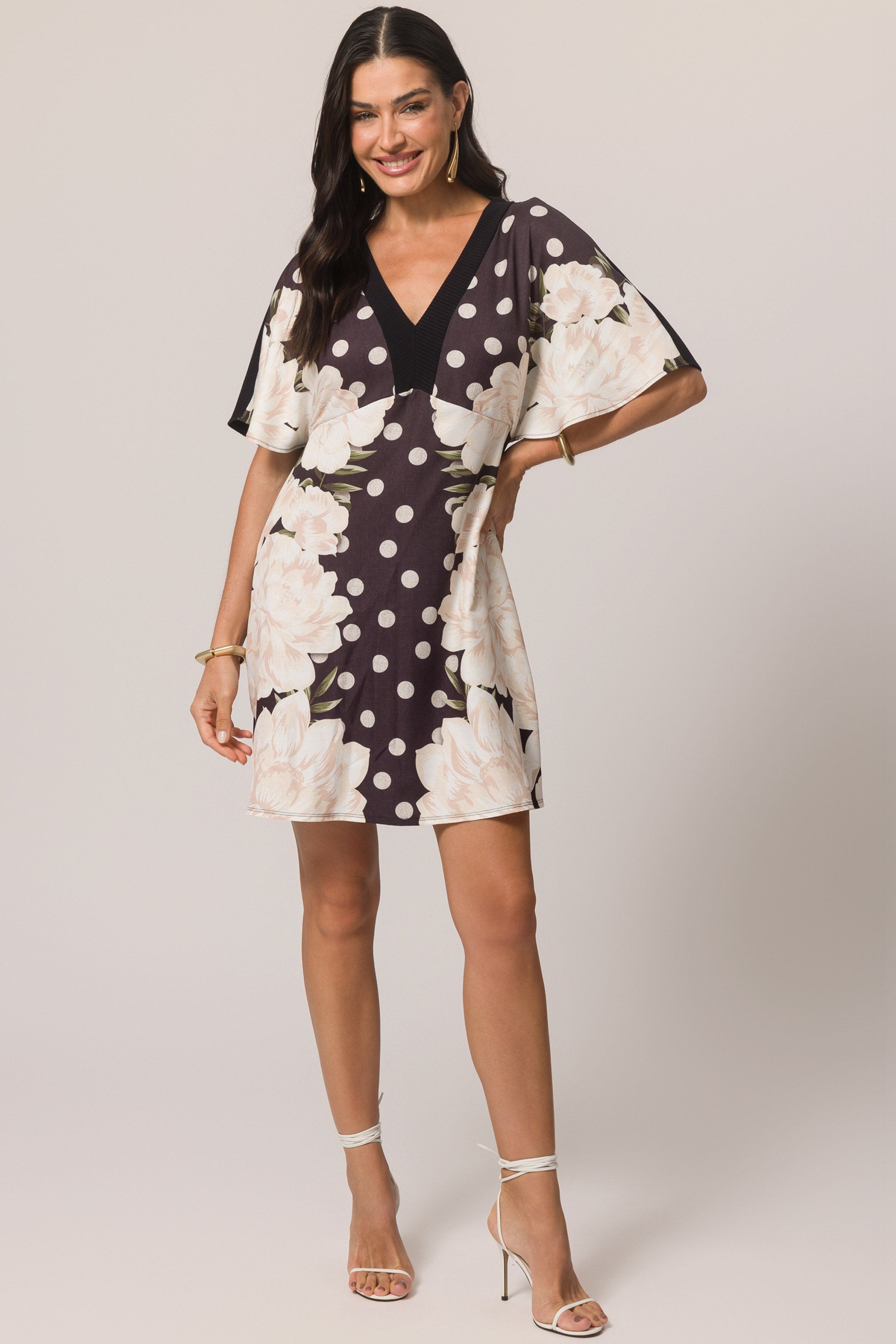 Vestido curto em sarja e ribana