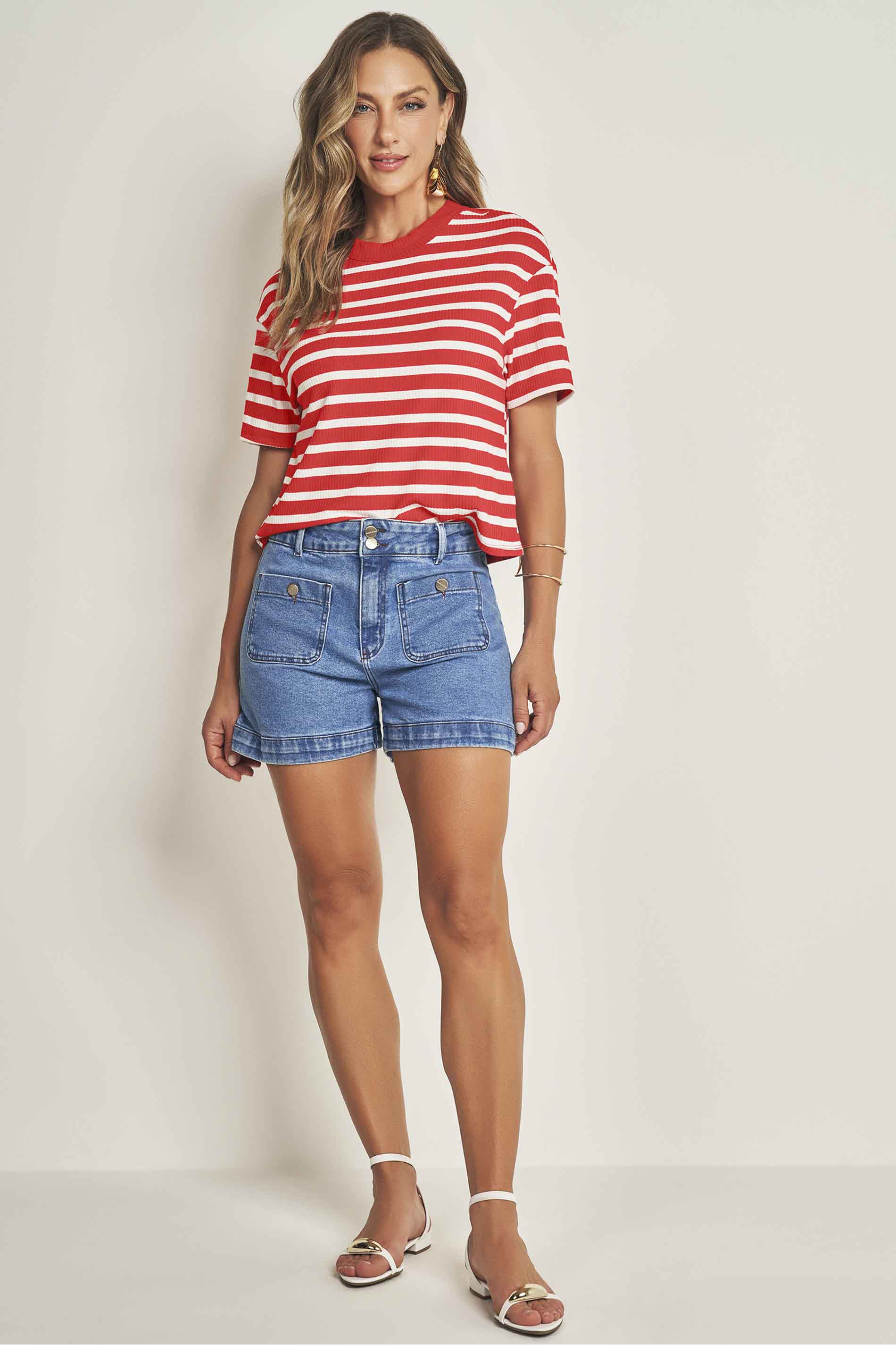 Blusa canelada listrada