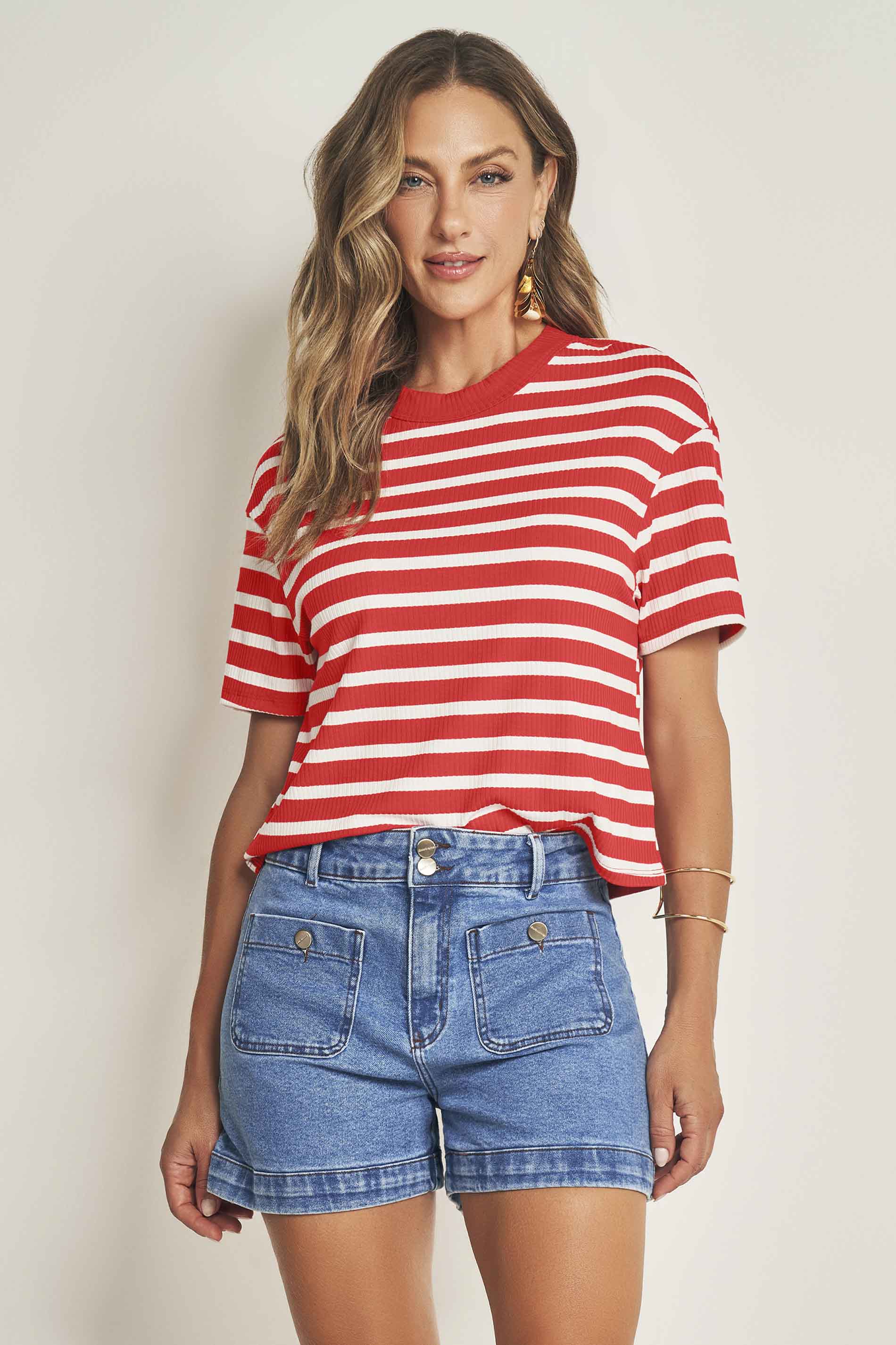 Blusa canelada listrada