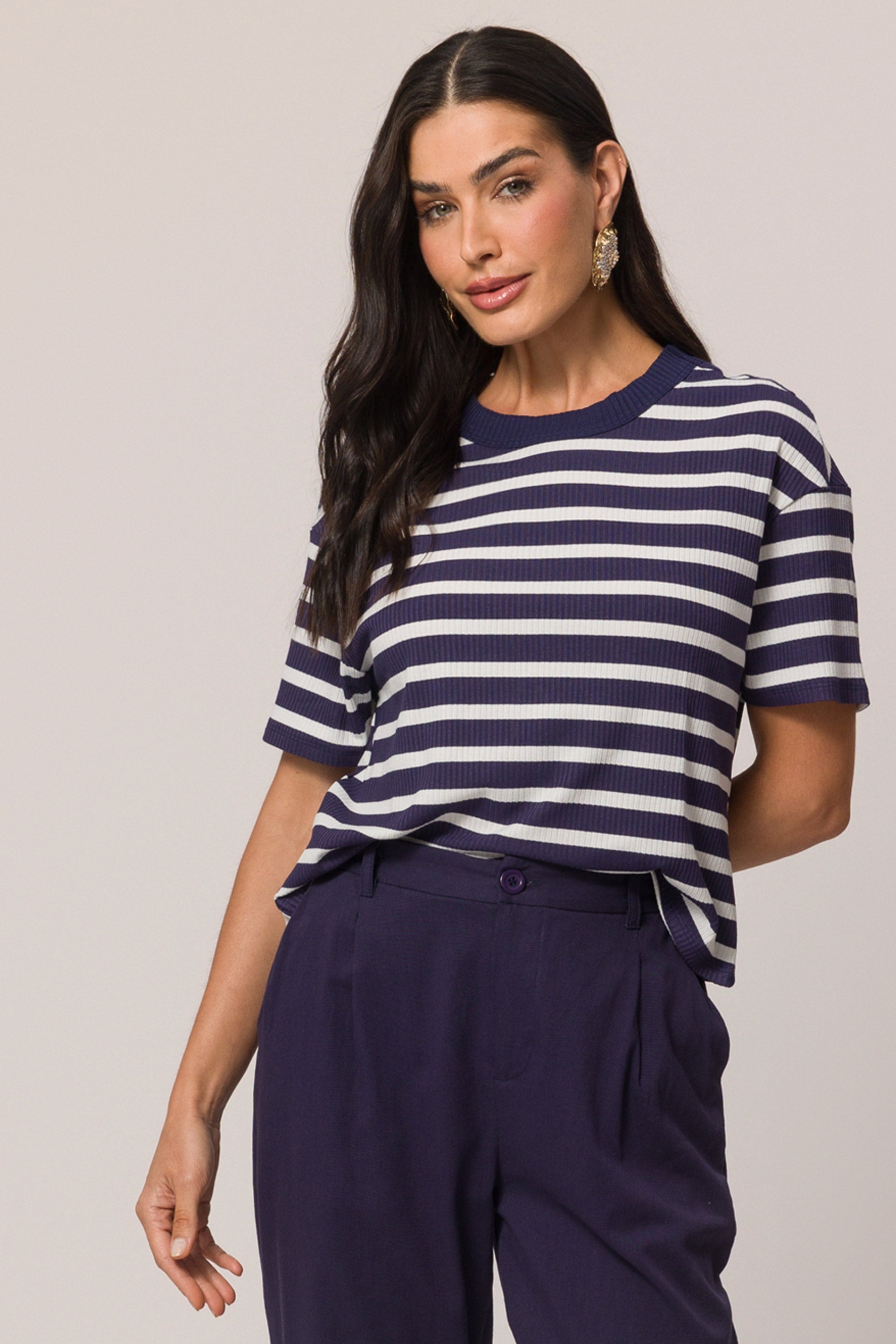 Blusa canelada listrada