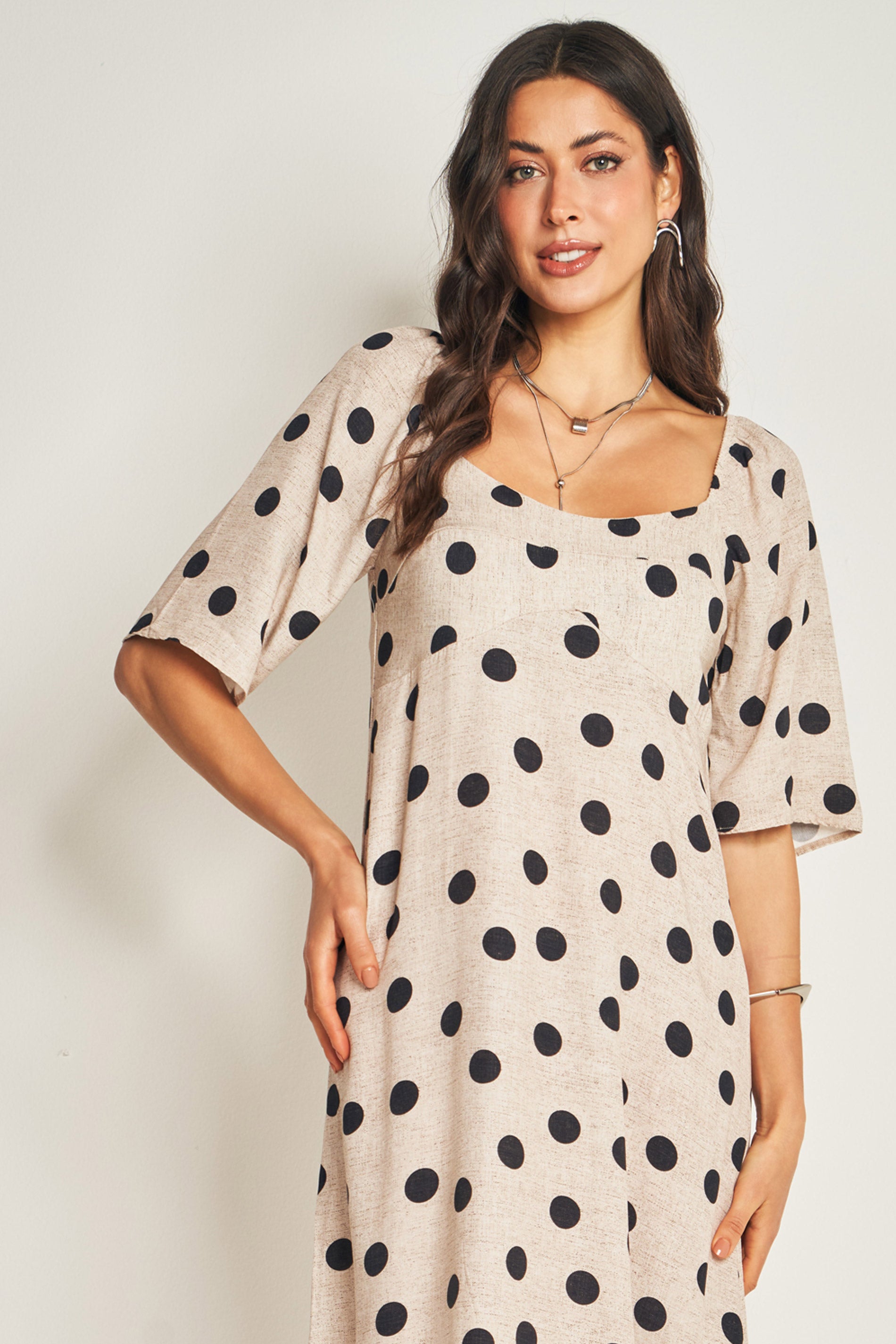 Vestido longo com manga 3/4 floral