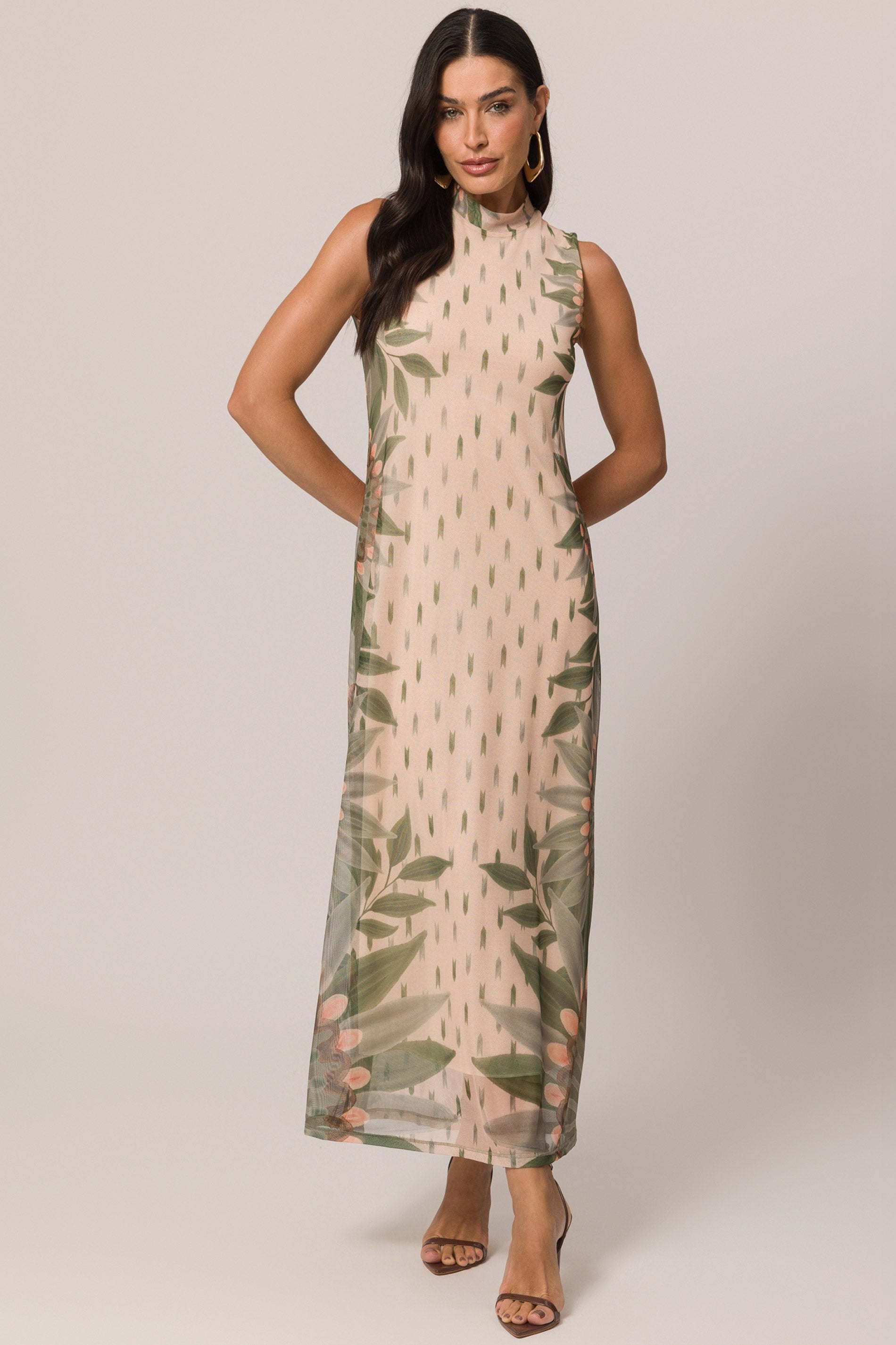 Vestido Longo Estampado em Tule