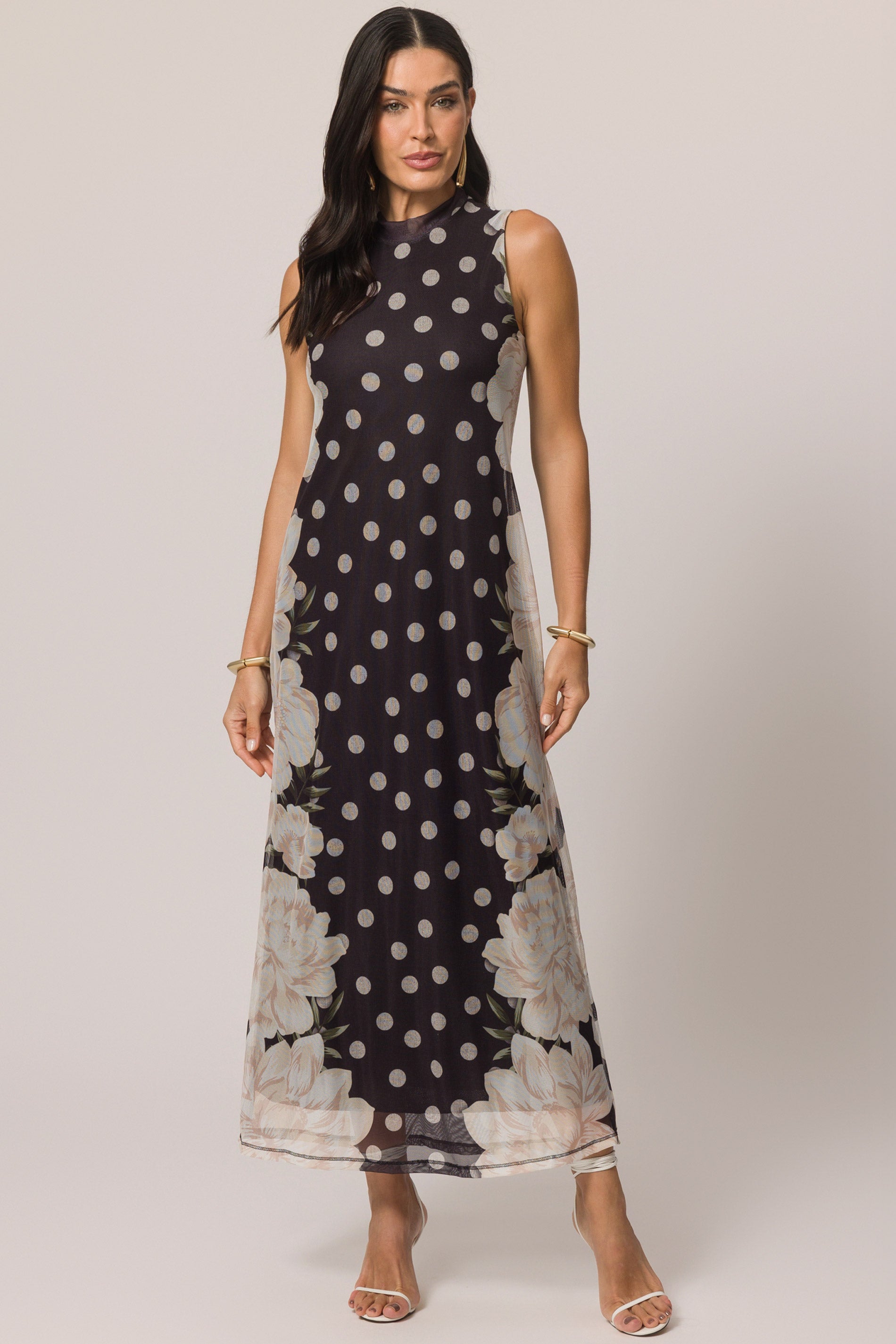 Vestido Longo Estampado em Tule