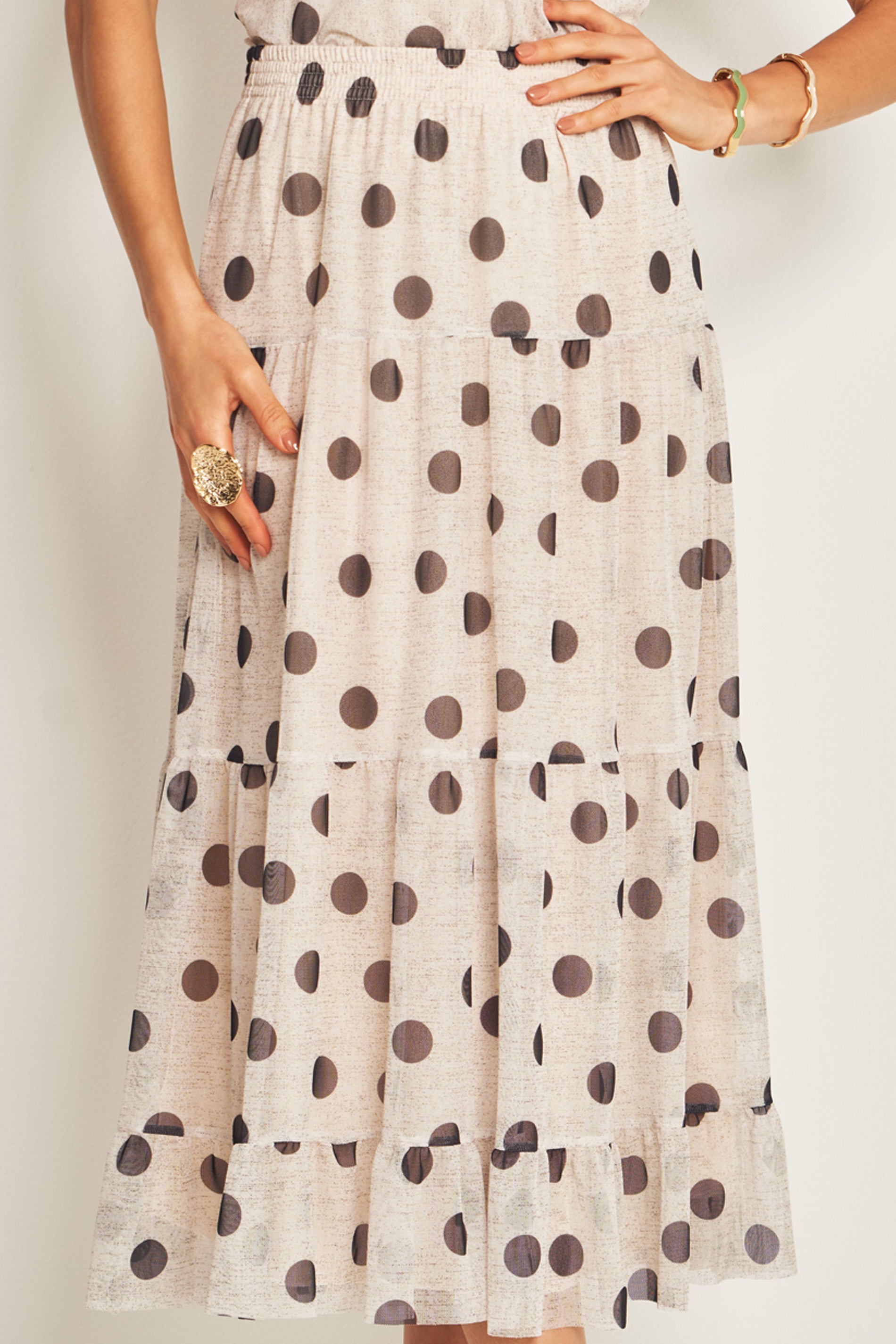 Saia Midi em Tule Estampado