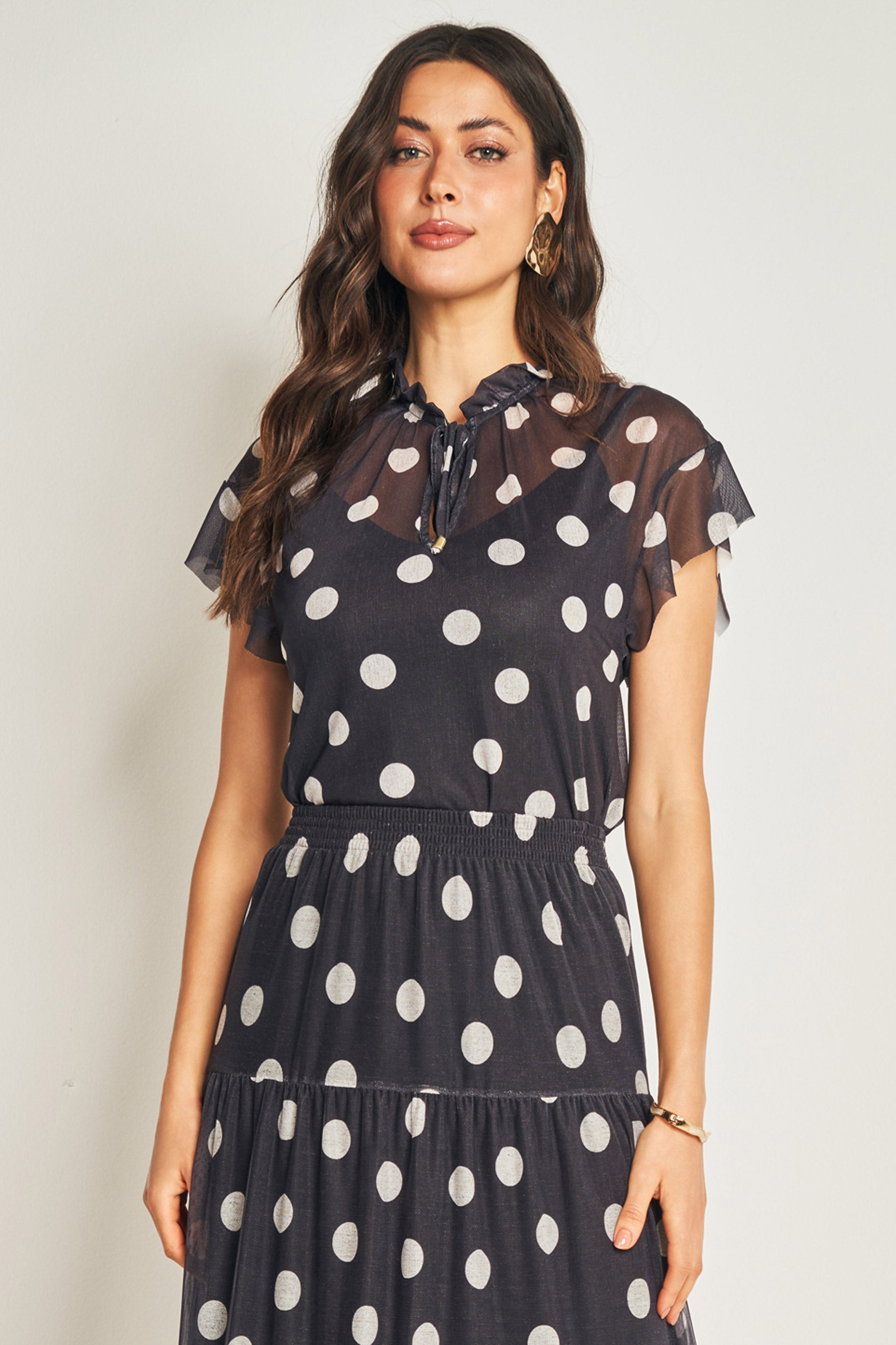 Saia Midi em Tule Estampado