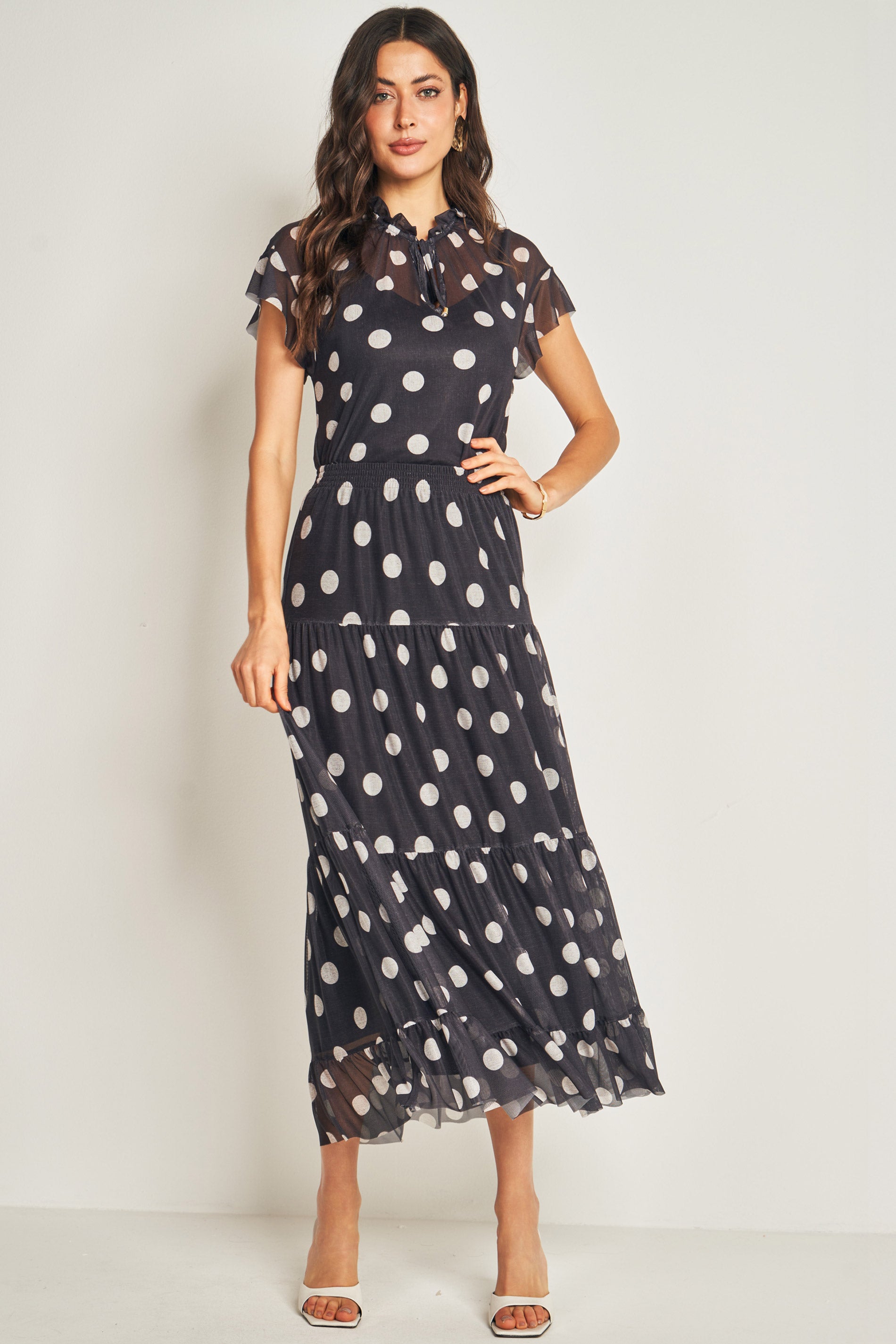 Saia Midi em Tule Estampado