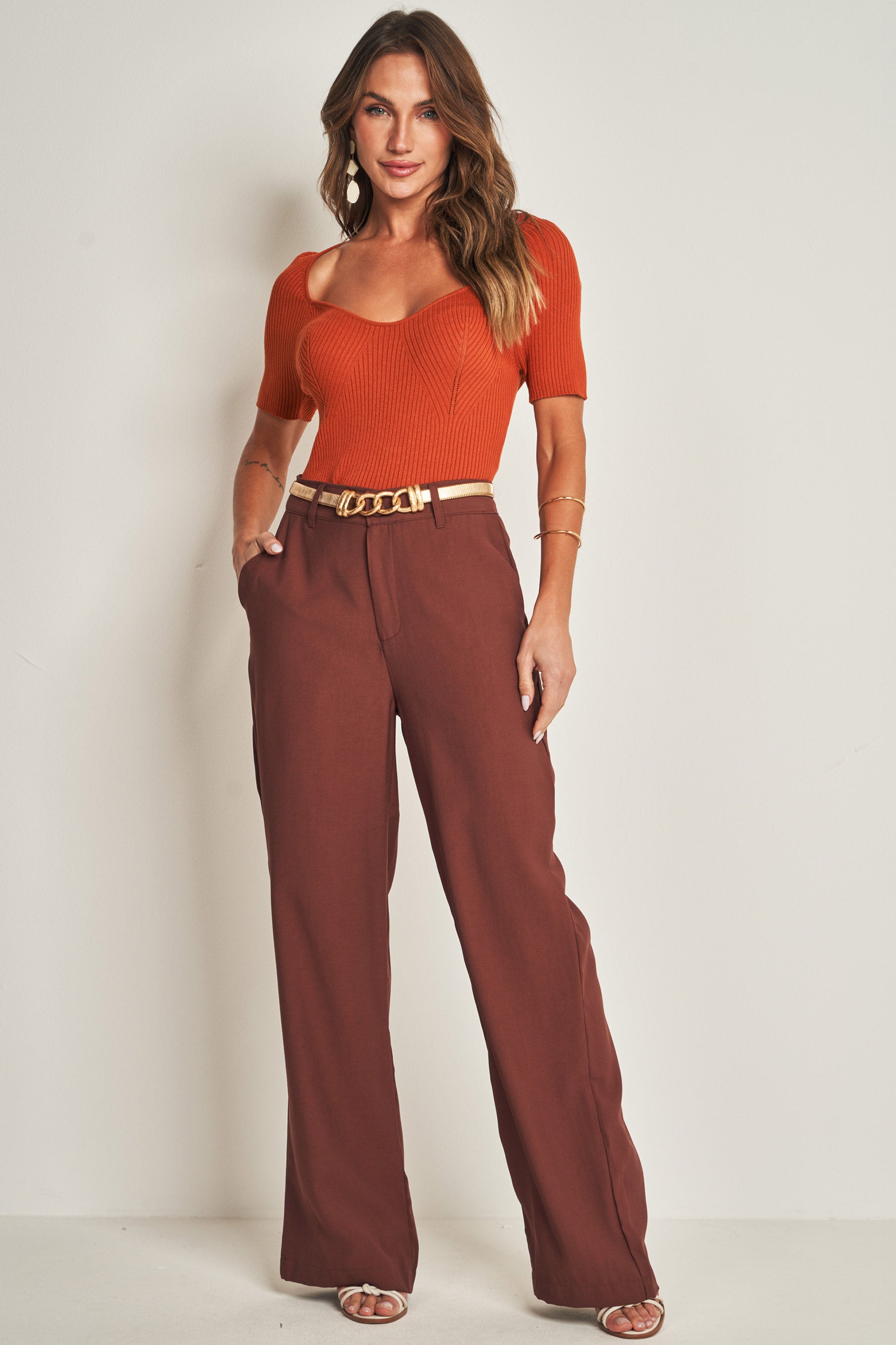 Calça Reta Cintura Alta em Sarja Sartorial