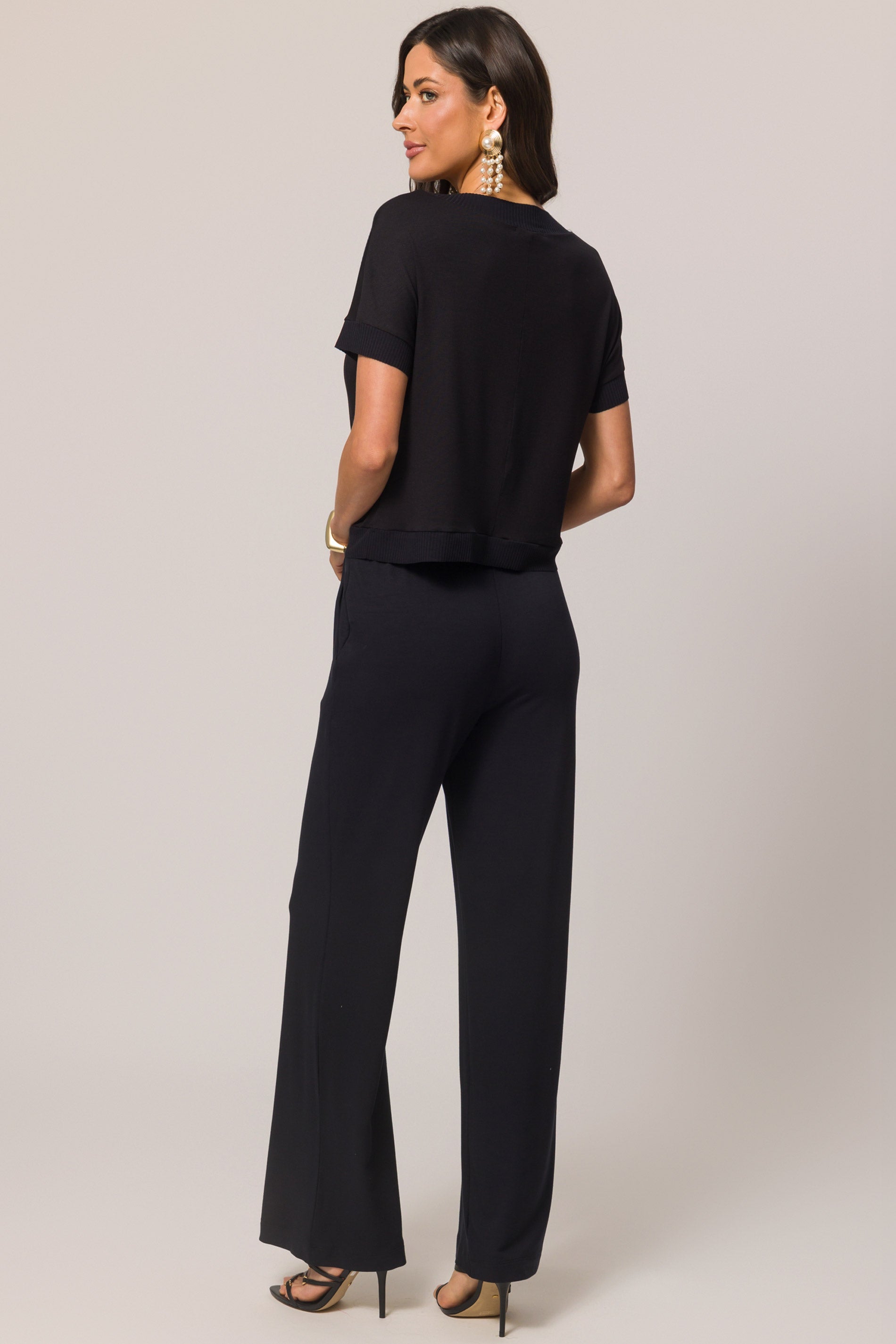 Blusa manga curta em viscose e ribana