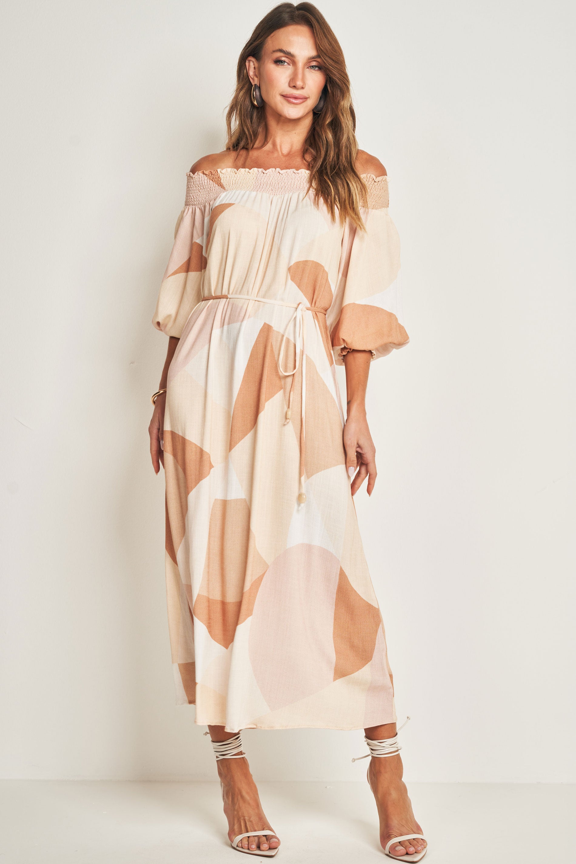 Vestido Midi de Manga 7/8 em Plano Viscose Flamê com Elastano