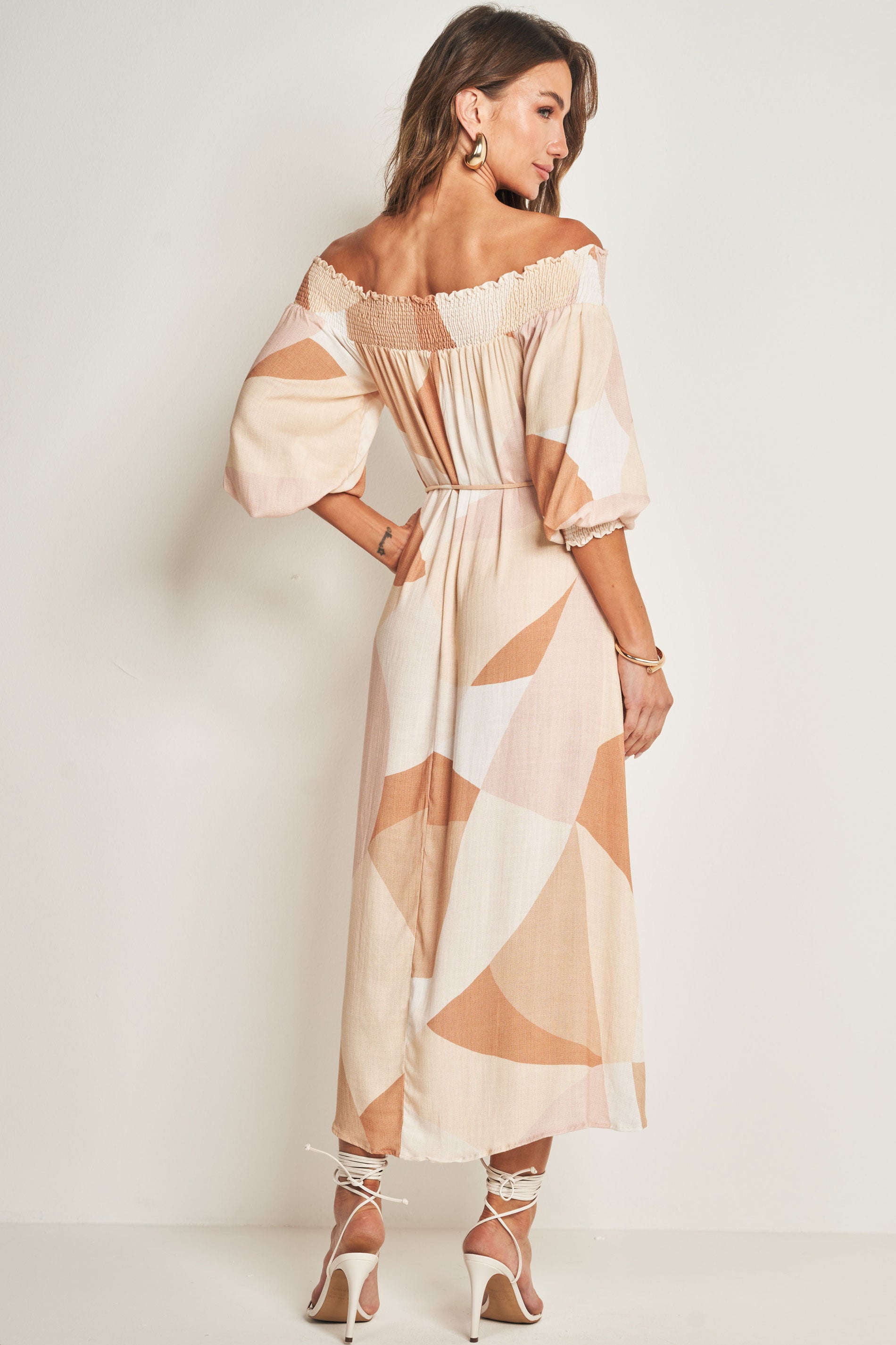 Vestido Midi de Manga 7/8 em Plano Viscose Flamê com Elastano