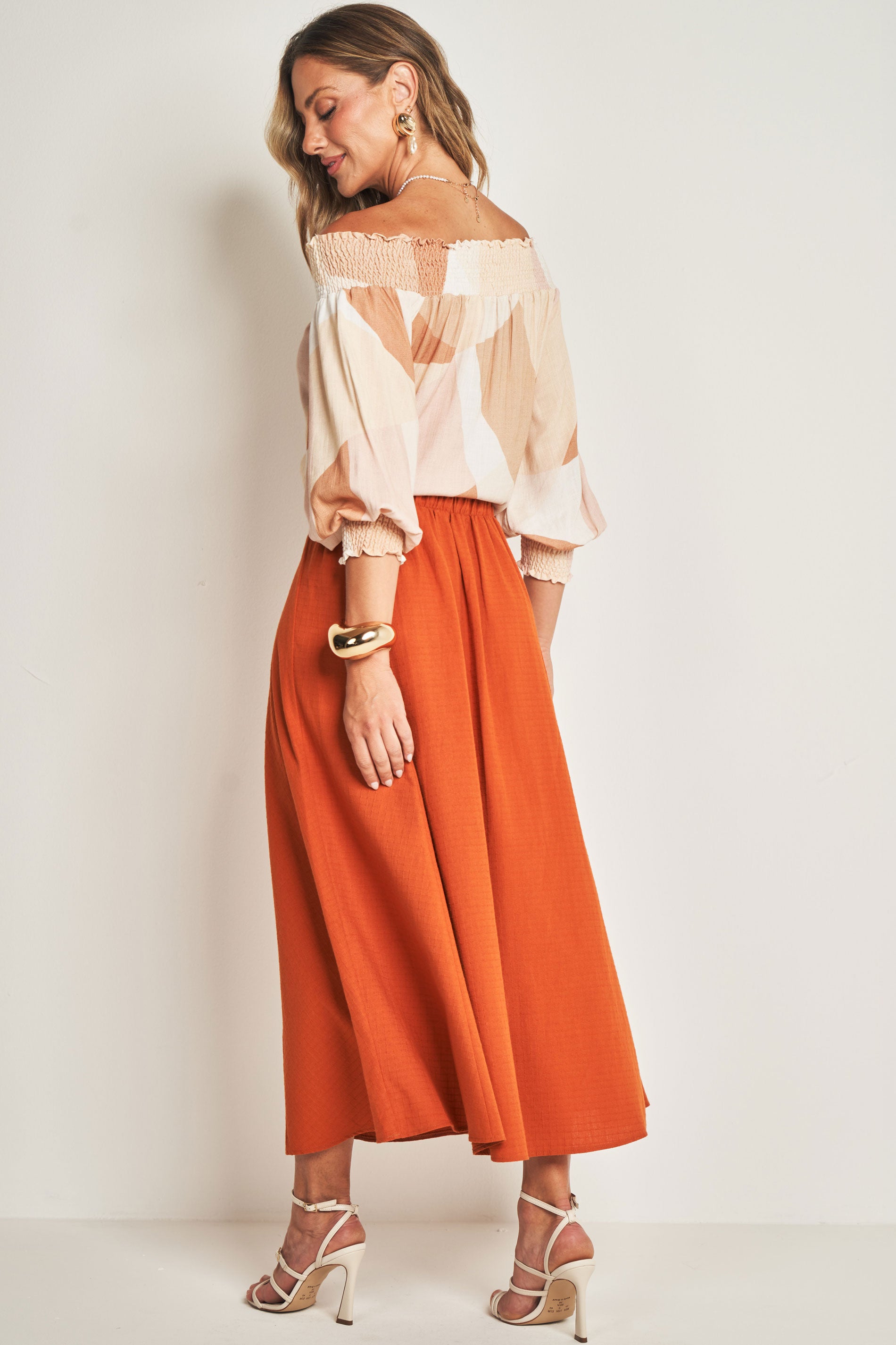 Blusa de Manga 7/8 em Plano Viscose Flamê com Elastano