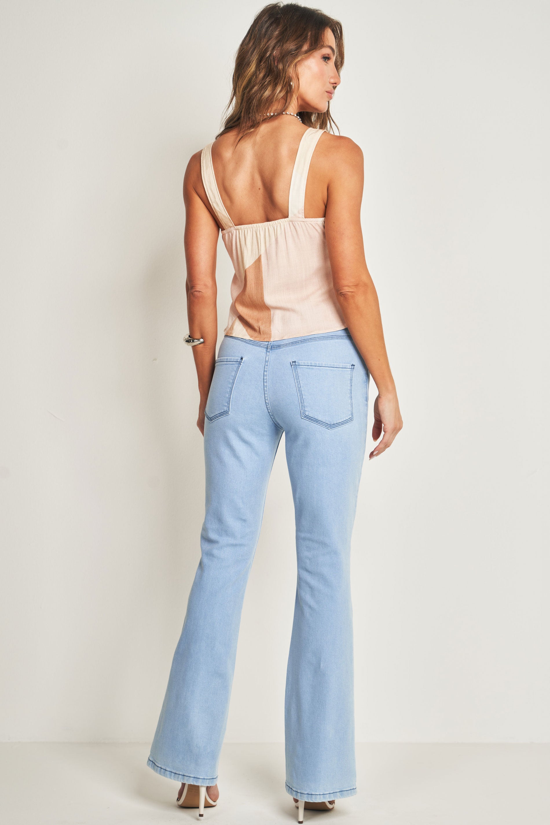 Blusa de Alça em Plano Sarja Four Way e Viscose Flamê com Elastano